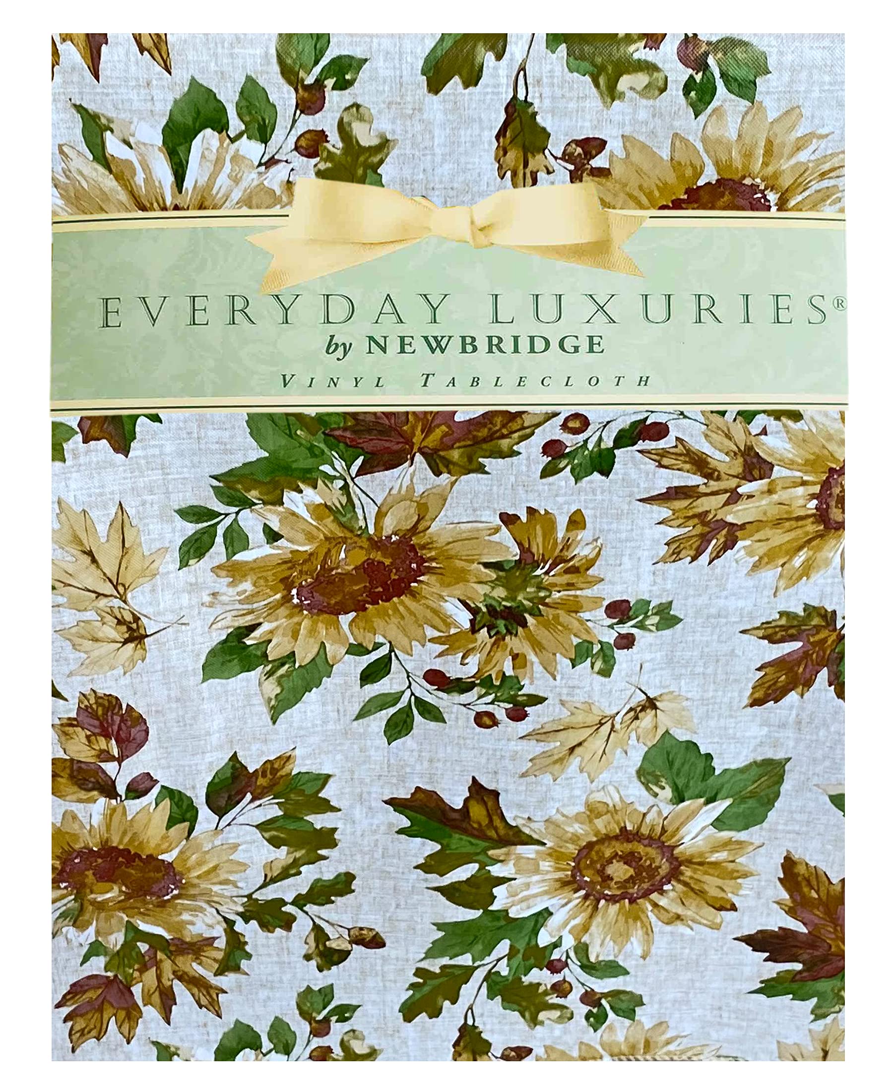 Newbridge Sunflower Fields Print Vinyl Flannel Backed Tablecloth, Country Rustic Vinyl Table Cloth With Flannel Backing, 70    R