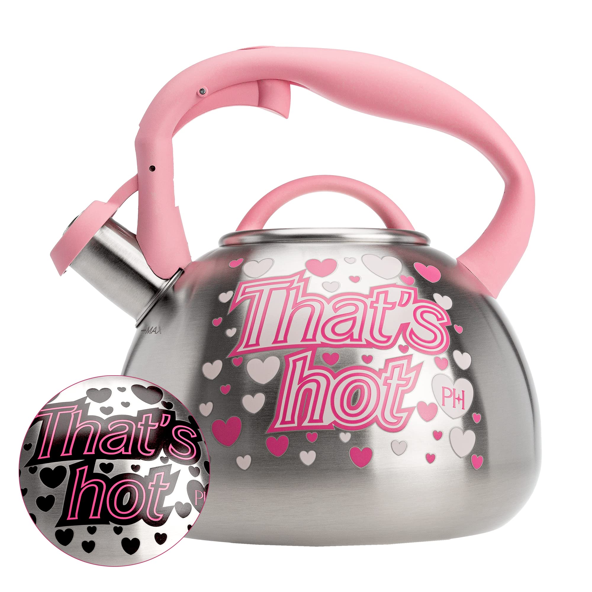 Paris Hilton Whistling Stovetop Tea Kettle, Stainless Steel with Color Changing Thats Hot Heat Indicator Design, Soft Touch Han