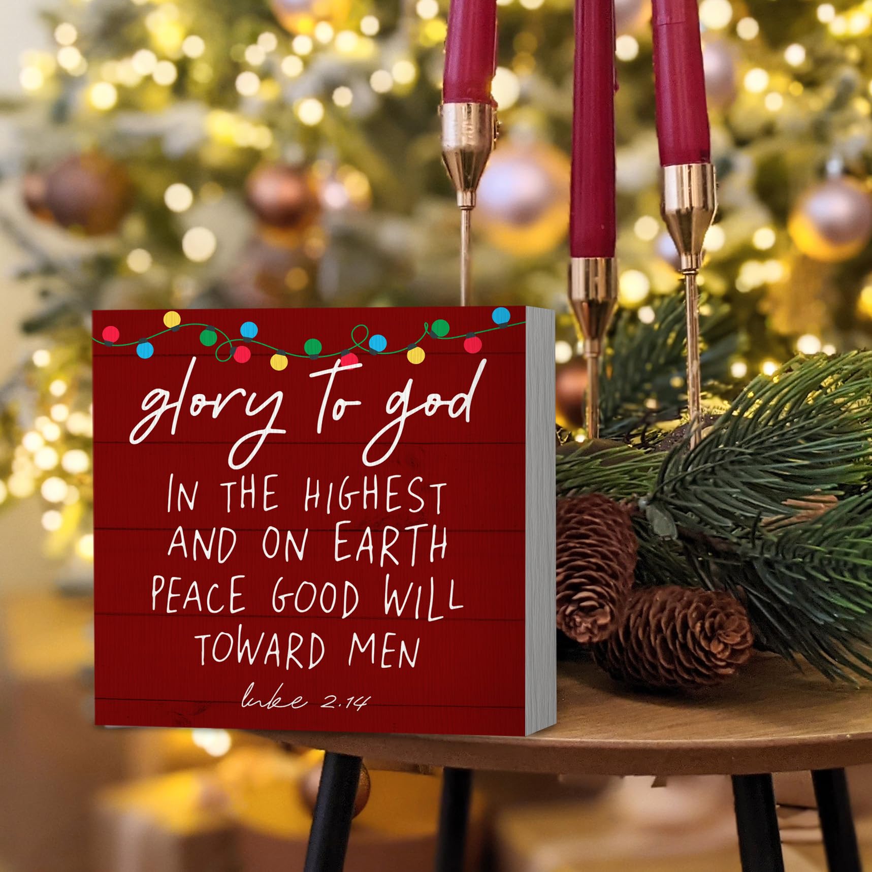 ANIANG Christian Christmas Wooden Box Sign, Bible Verse Decor, Scripture 'Glory to God in The Highest' Wood Block Box Sign Plaqu