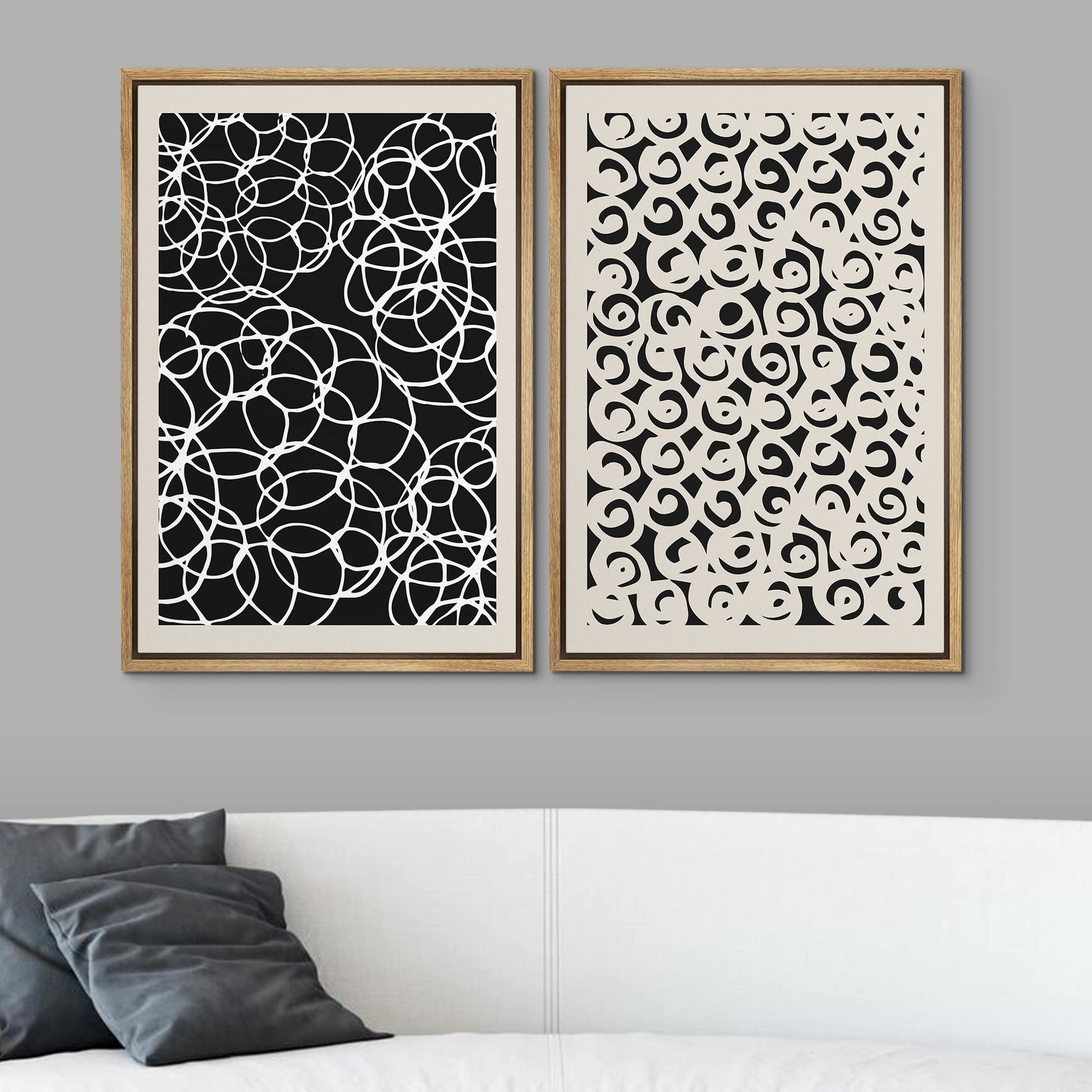 SIGNWIN Framed Canvas Print Wall Art Set Mid-Century Nordic Spiral Astronomy Sun Collage Abstract Shapes Illustrations Minimal Decorative Bohemian for Living Room  Bedroom  Office - 16''x24''x2 Natural