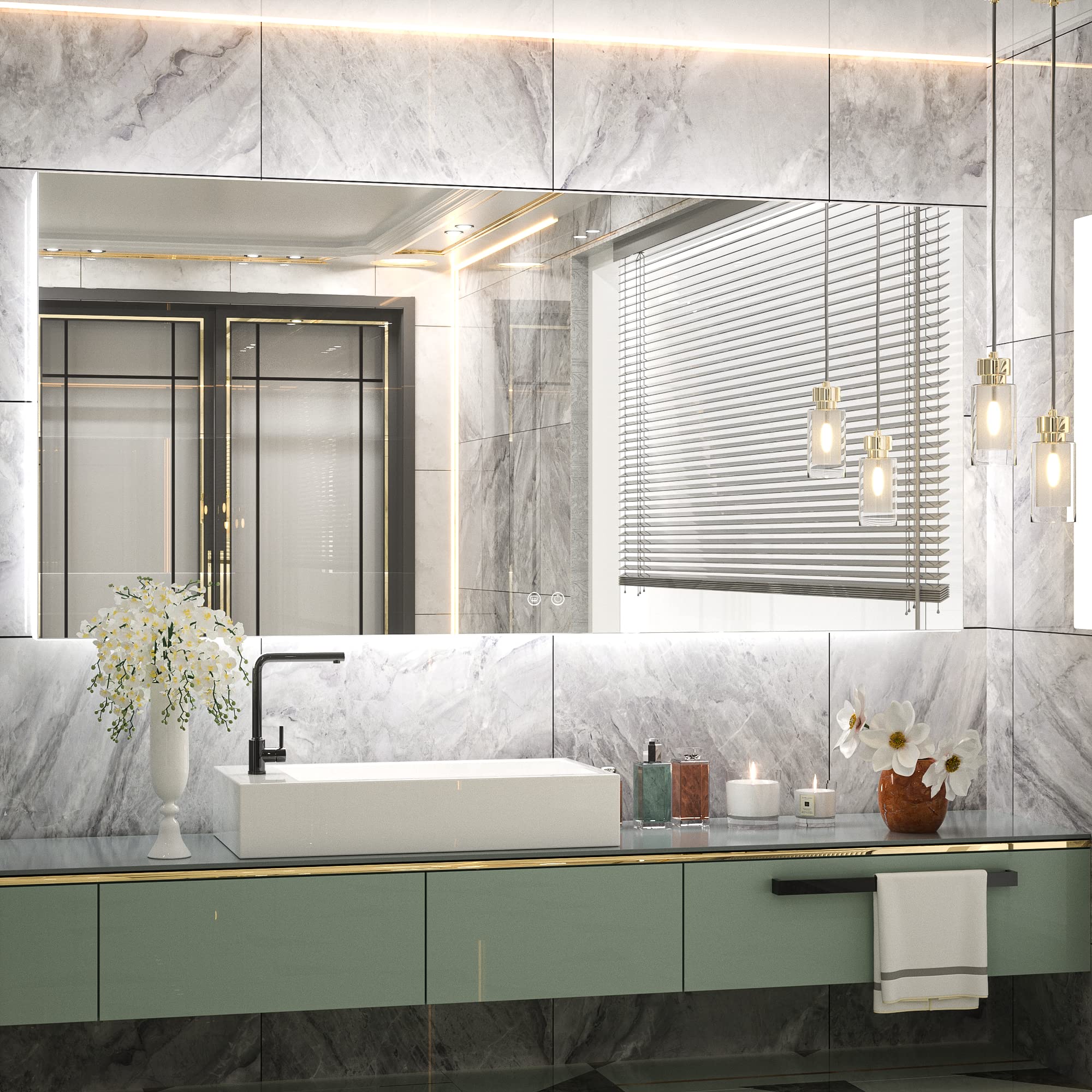 Tetote 60 X 28 Inch Led Backlit Mirror With Light Bathroom Vanity Lighted Mirror,Anti-Fog,Dimmalbe,Cri90,Waterproof,Wall Mounted