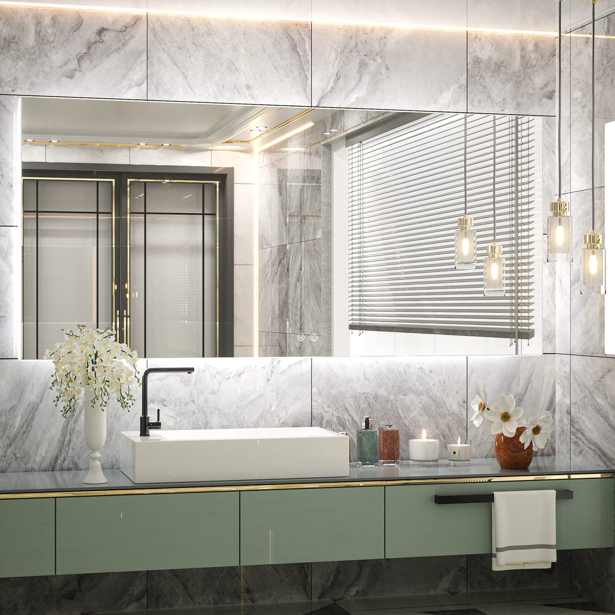 Tetote 60 X 28 Inch Led Backlit Mirror With Light Bathroom Vanity Lighted Mirror,Anti-Fog,Dimmalbe,Cri90,Waterproof,Wall Mounted