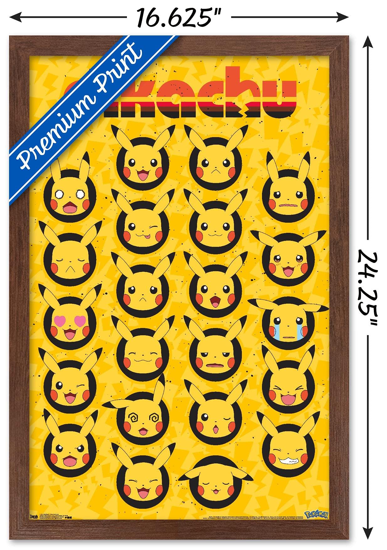 Trends International Pok  Mon - Pikachu Faces Wall Poster, 14.725'' X 22.375'', Mahogany Framed Version