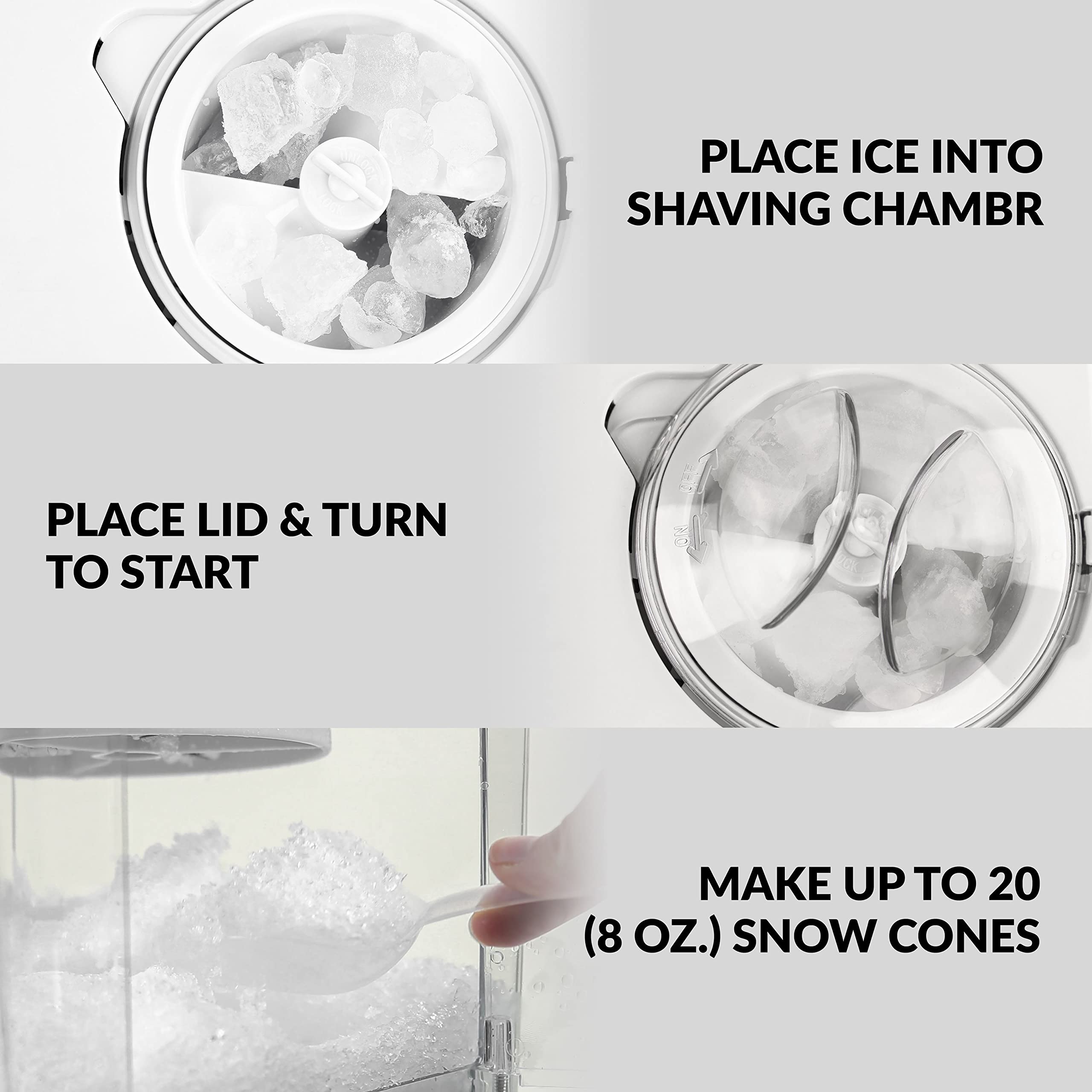 Nostalgia Vintage Countertop Snow Cone Machine - Slushie Machine - Shaved Ice Machine and Crushed Ice Maker - Makes 20 Icy Treats  Includes 2 Reusable Plastic Cups & Ice Scoop - White