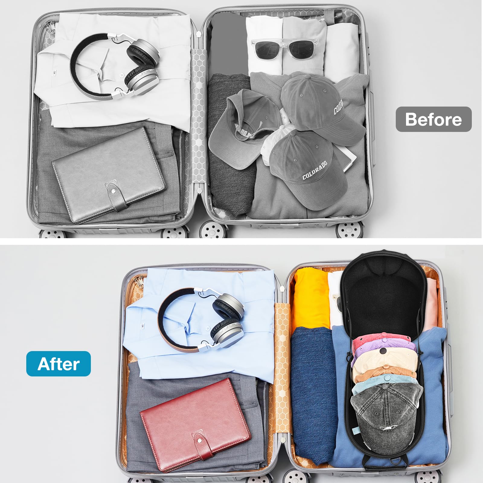 Procase Hat Travel Hard Case, Hat Carrier Storage Bag For 5-6 Baseball Caps,Hat Organizer Ball Caps Holder With Adjustable Shoul