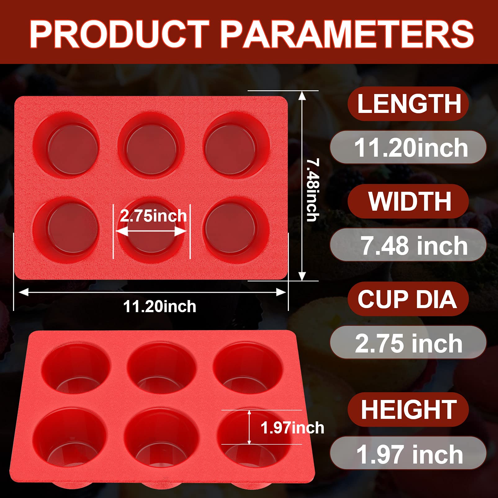 Jumbo Muffin Pan Silicone, European Lfgb Cupcake Pan 6 Cups, Non-Stick Deep Cupcake Baking Pan, Silicone Large Muffin Molds, Muf
