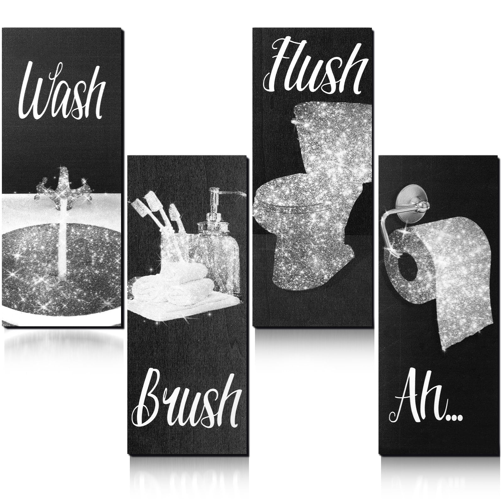 Chinco 4 Pcs Women Funny Wall Art Bathroom Decor 9.84 x 3.94 x 0.2 Inch Glam Bathroom Wall Decor Modern Women Funny Bath Wood Ha
