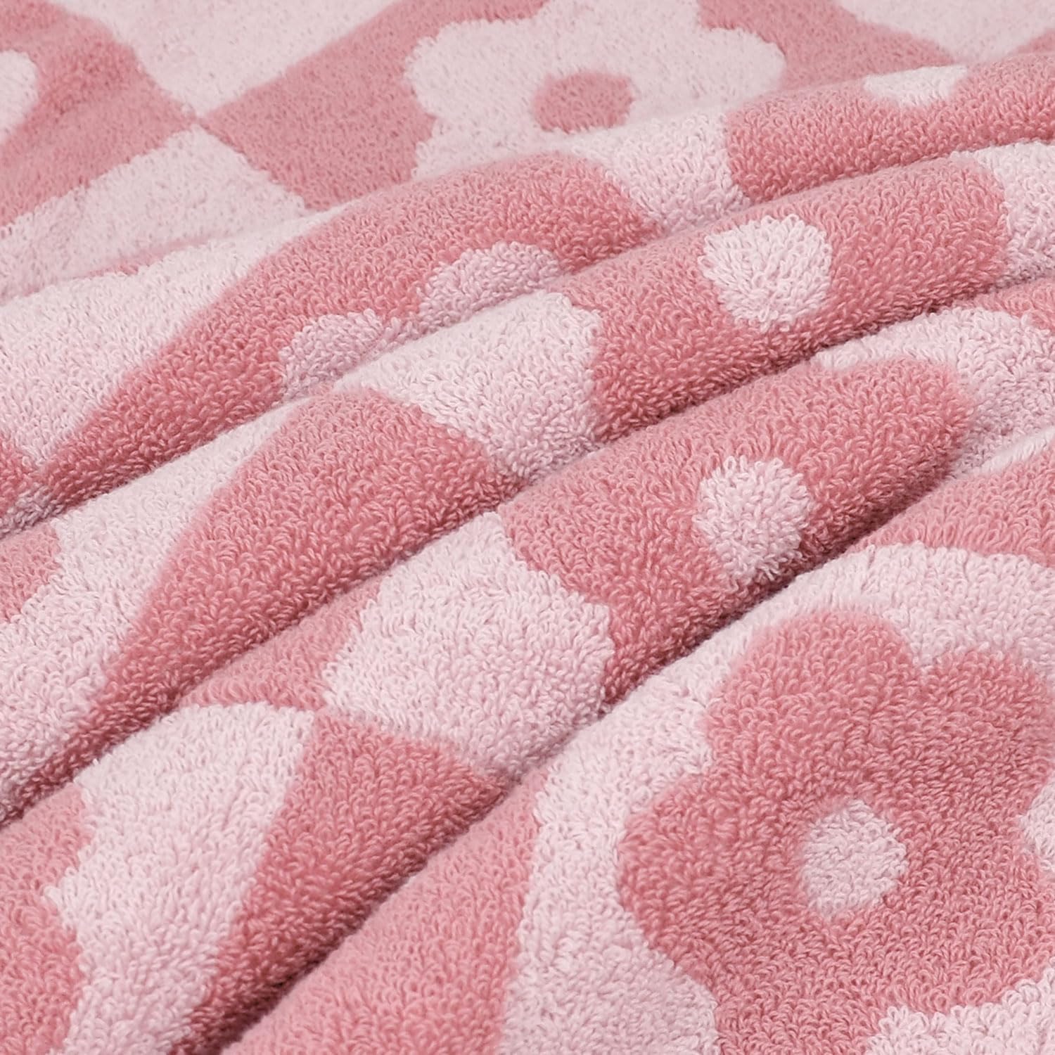Jacquotha 2-Pieces Luxury Bath Towels Checkered Floral, Pink Towels For Women Girls Shower Body 27.5X55 Inches, Valentines Gifts