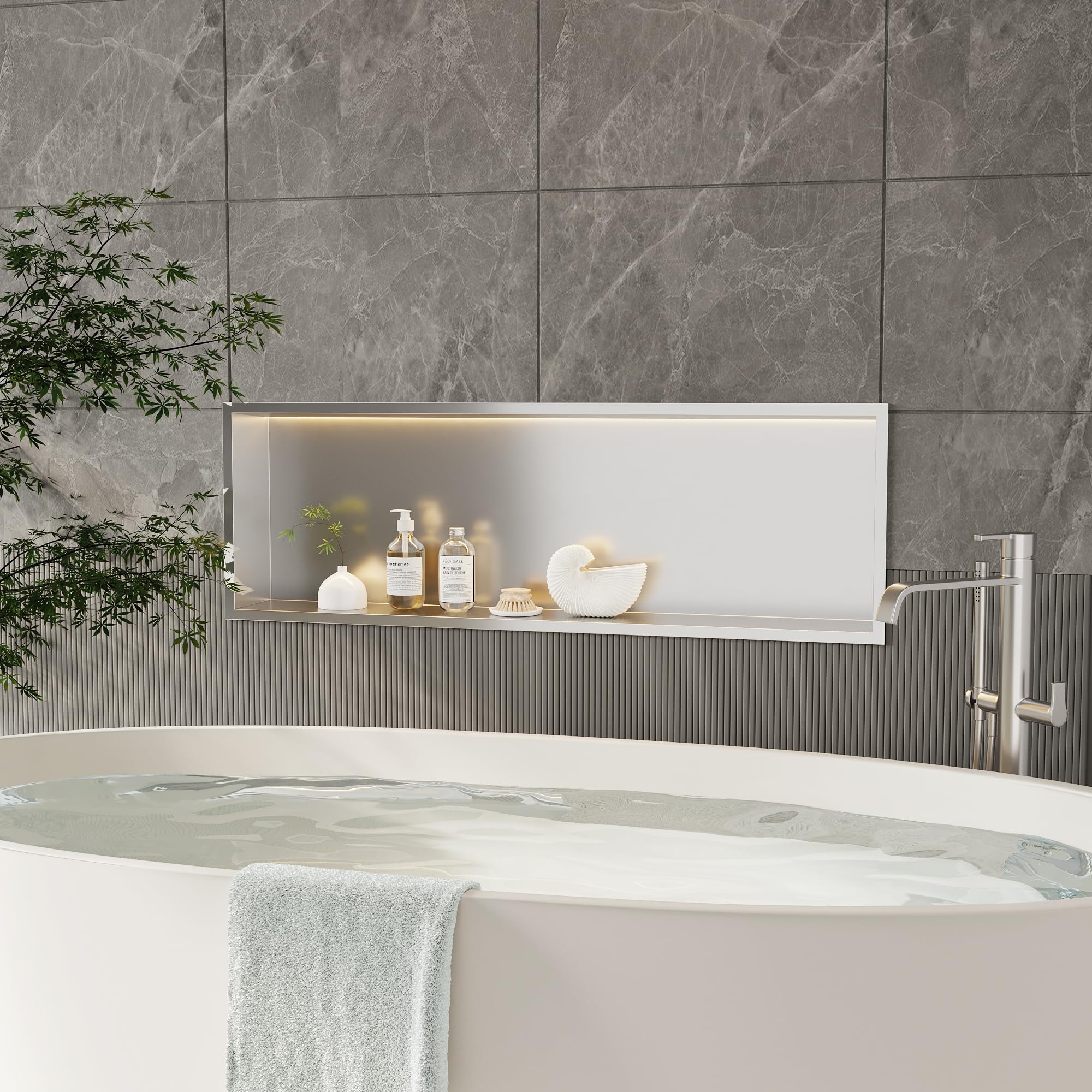Neodrain Shower Niche, Brushed 36X12 In Stainless Steel Wall Niche, No Tile Needed Wall Niche For Bathroom Storage Over Mount In