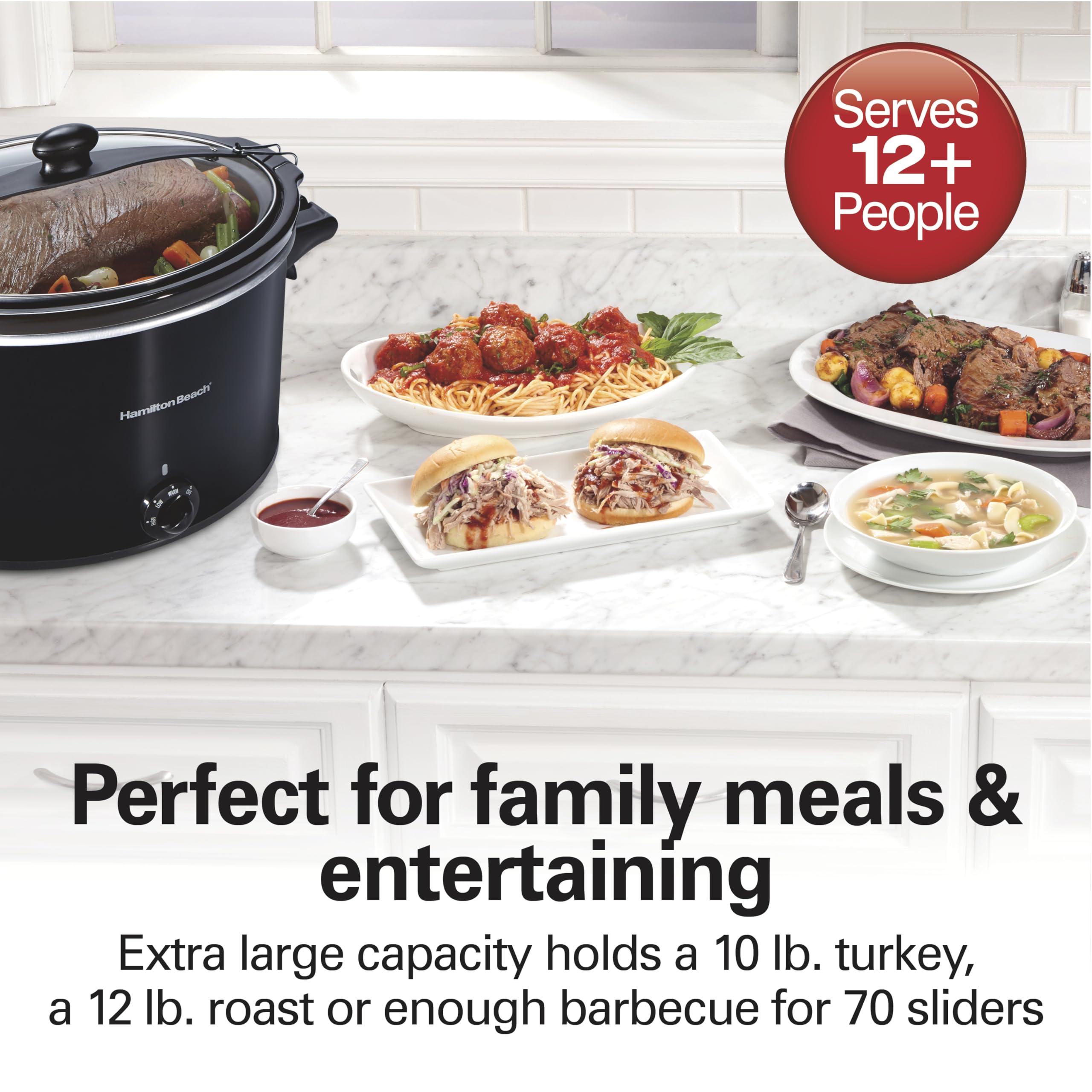 Hamilton Beach Slow Cooker 10 Quart, Black, Portable with Lid Lock, Dishwasher Safe Crock, Model 33195