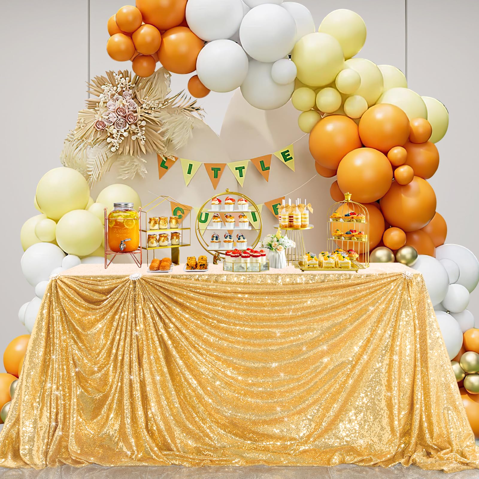 B-COOL Gold Rectangle Sequin Tablecloth 90x156-Inch Sparkly Wedding Tablecloth Long Glitter Table Overlays for Event Party Banqu