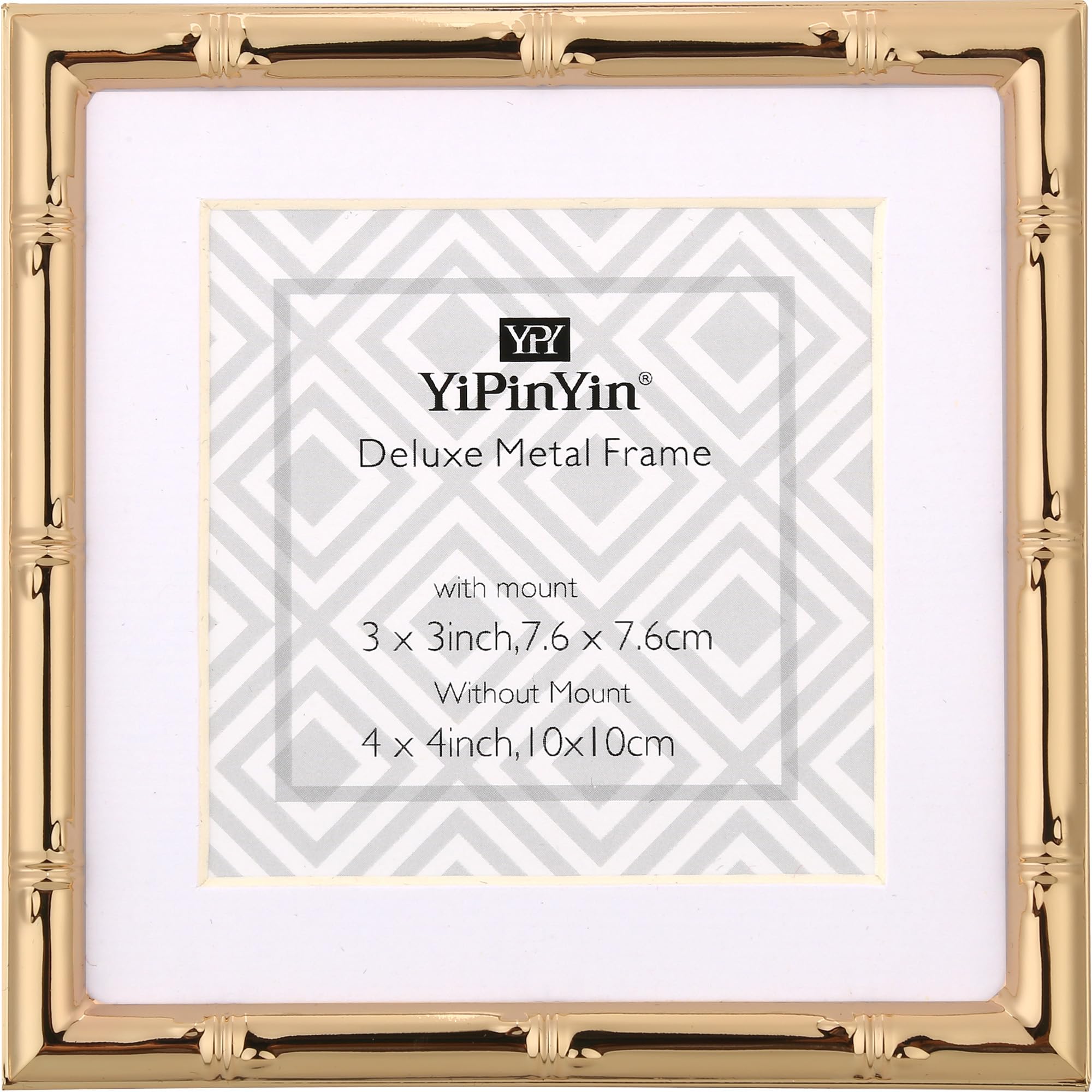 YiPinYin 4x4  Bamboo Detail Gold Metal Picture Frame Mat 3x3  ,3x3  Cute Gold Plated Baby Nurse Photo Frames With Velvet Backing