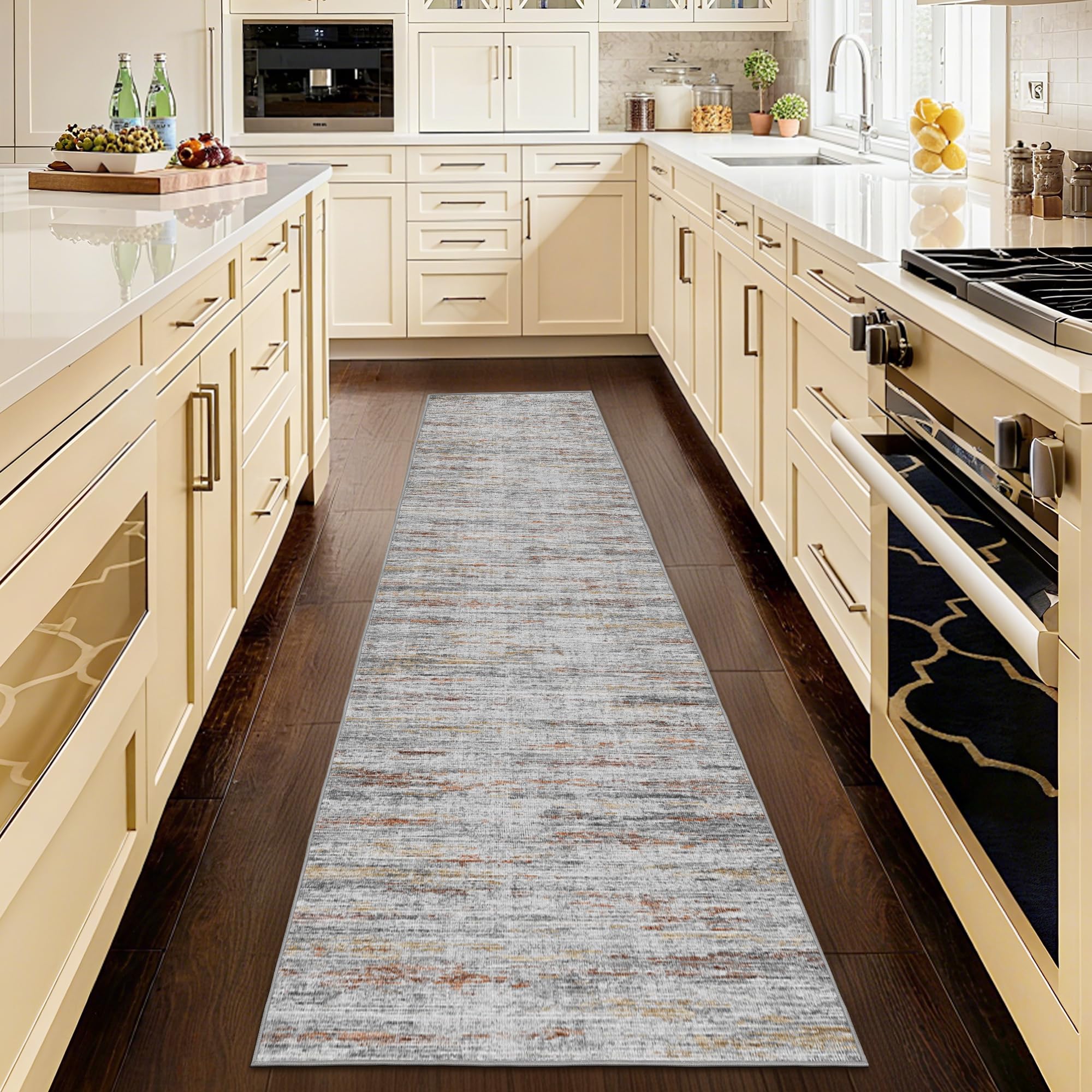 Kitchen Runner Rug 2.5x8 Runners for Hallways,Abstract Washable Runner Rugs Non-Slip Backing Rug Runner, Stain Resistant 8ft Run