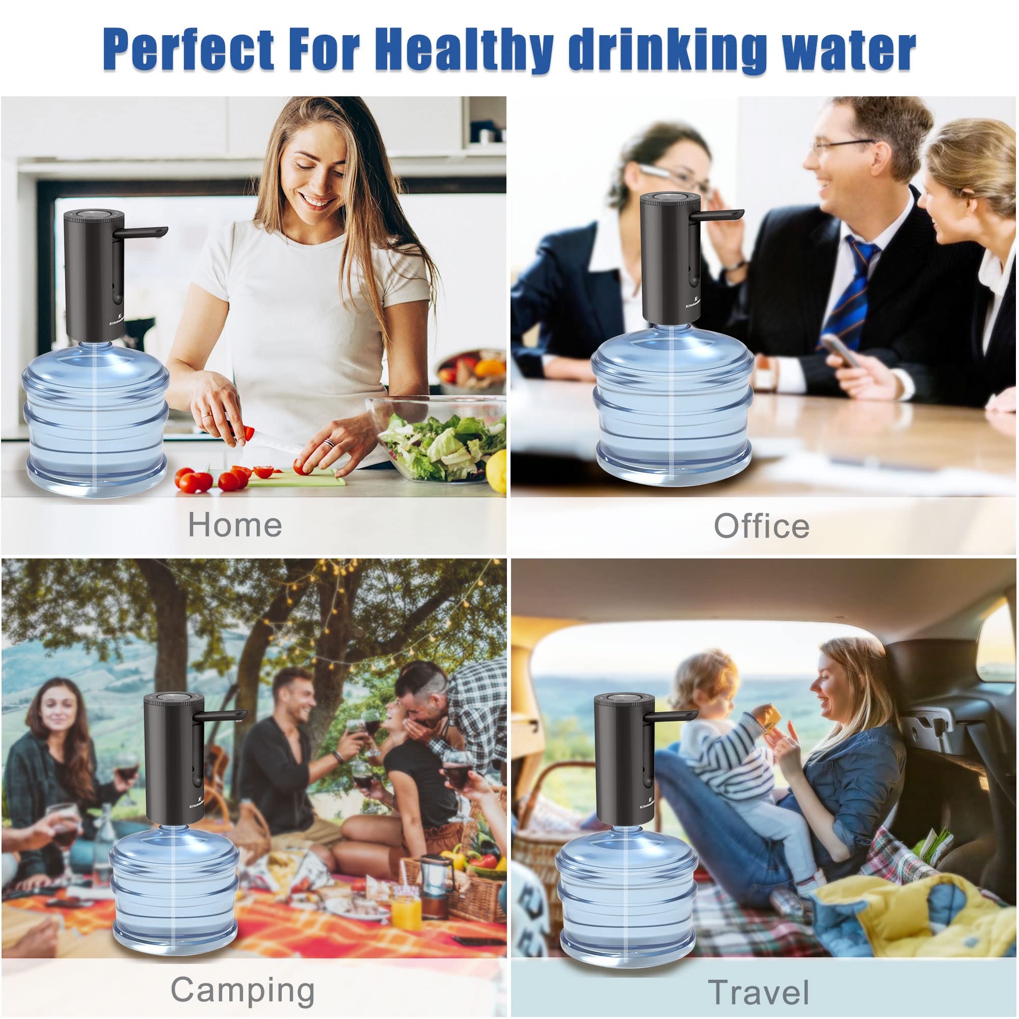 Universal Water-Bottle Pump Dispenser 5-Gallon: KitchenBoss Foldable Automatic Water Bottle Pump  Portable Electric Drinking Water Pump USB Charging 1-5 Gallon Water Bottle Switch Onyx Black