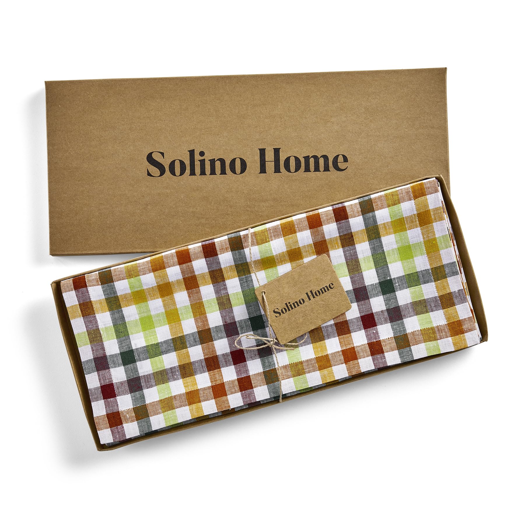 Solino Home Check Linen Table Runner 108 Inches Long - 100% Pure Linen Multicolor Plaid Table Runner 14 X 108 Inch Ideal For Wed