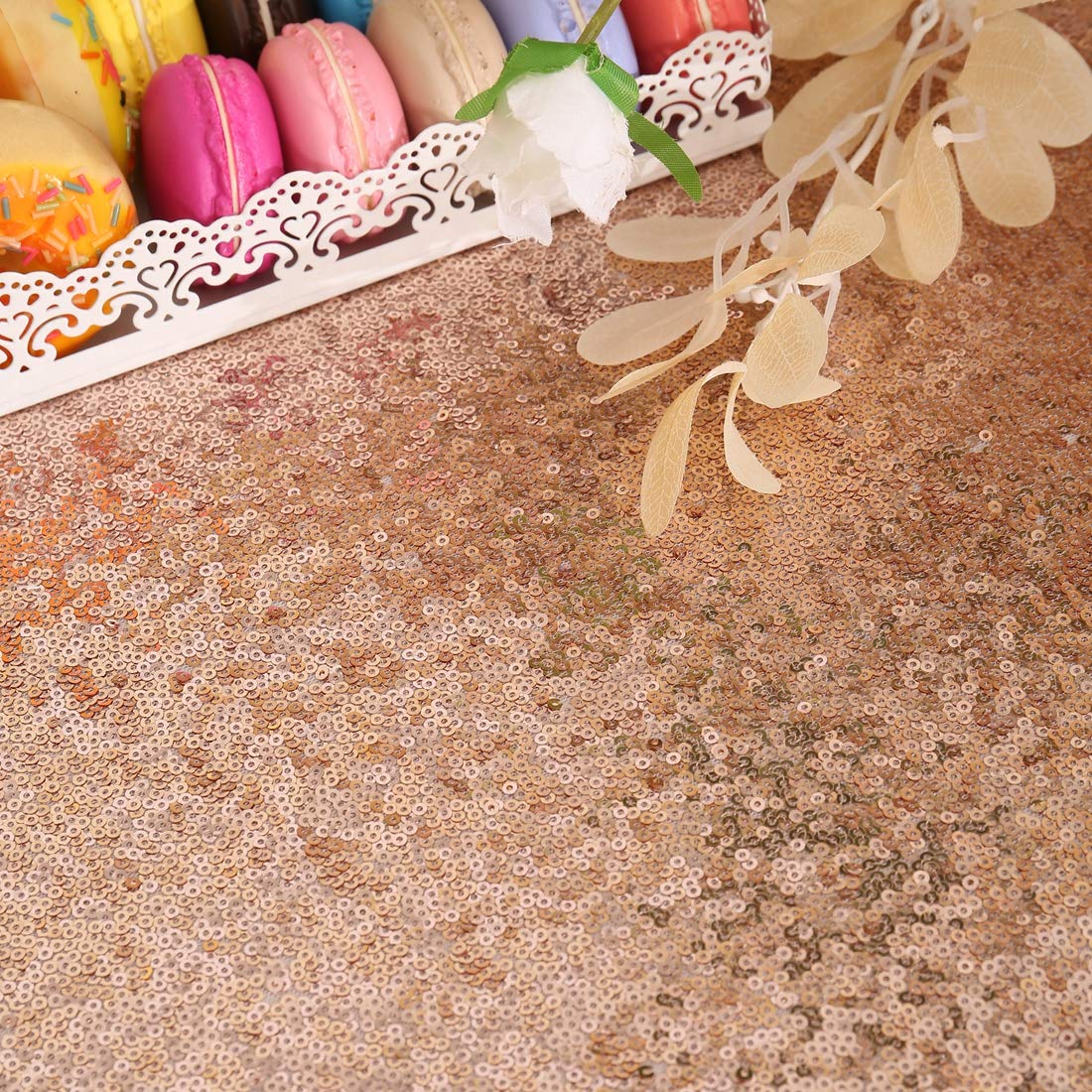 Eternal Beauty Rose Gold Sequin Tablecloth 120-Inch Sparkly Overlay Round Glitter Table Cover for Wedding Party Birthday Decorat