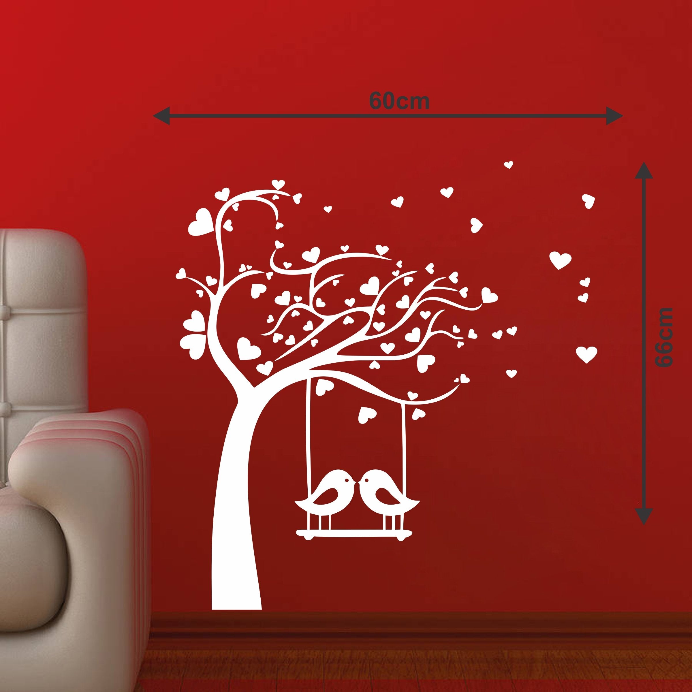 DECOR Kafe Home Decor Birds Swings on Tree Wall Sticker, Wall Sticker for Bedroom, Wall Art, Wall Poster (PVC Vinyl, 73 X 78 cm)