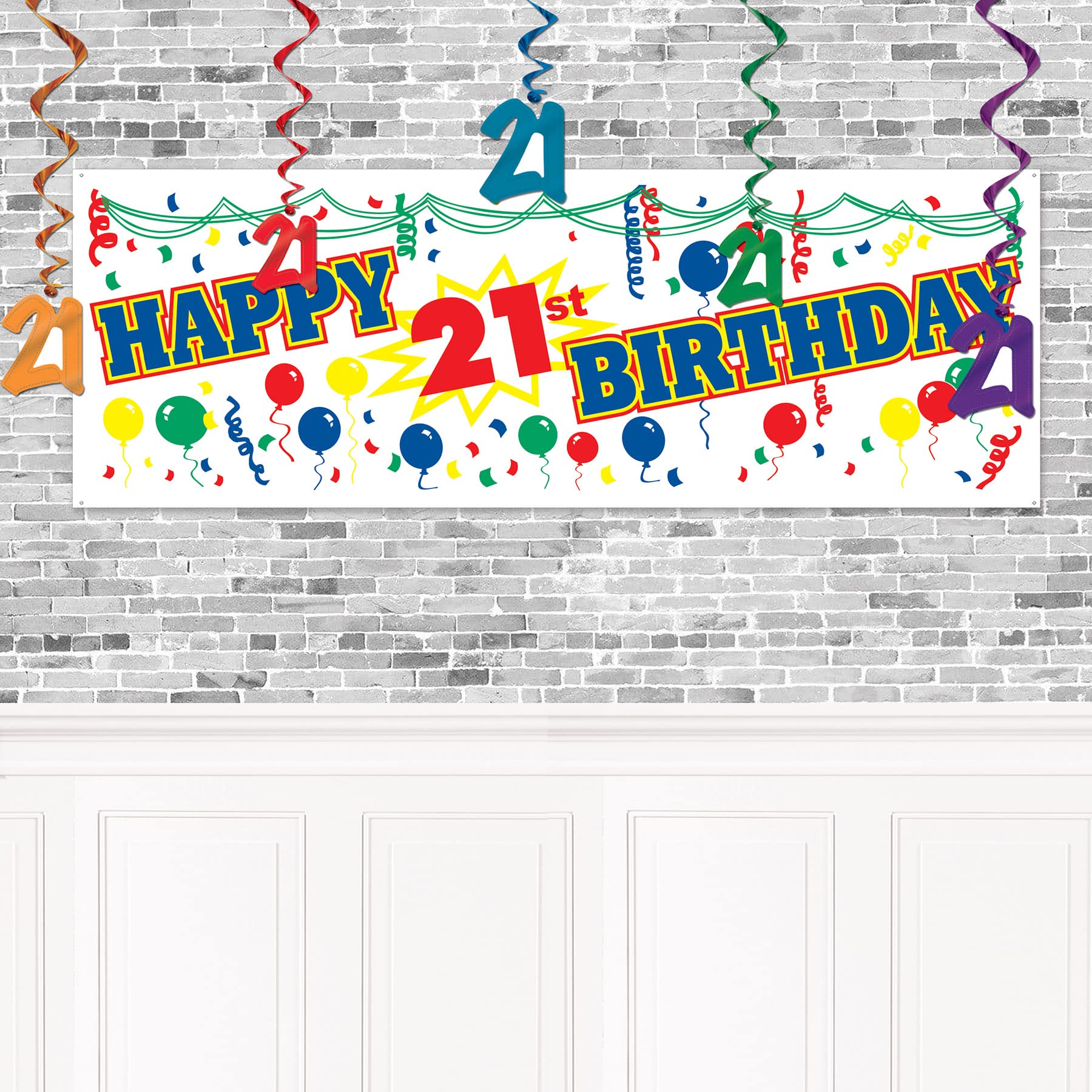 Beistle   2 Piece Happy ''21st'' Birthday Sign Banners  5' x 21''