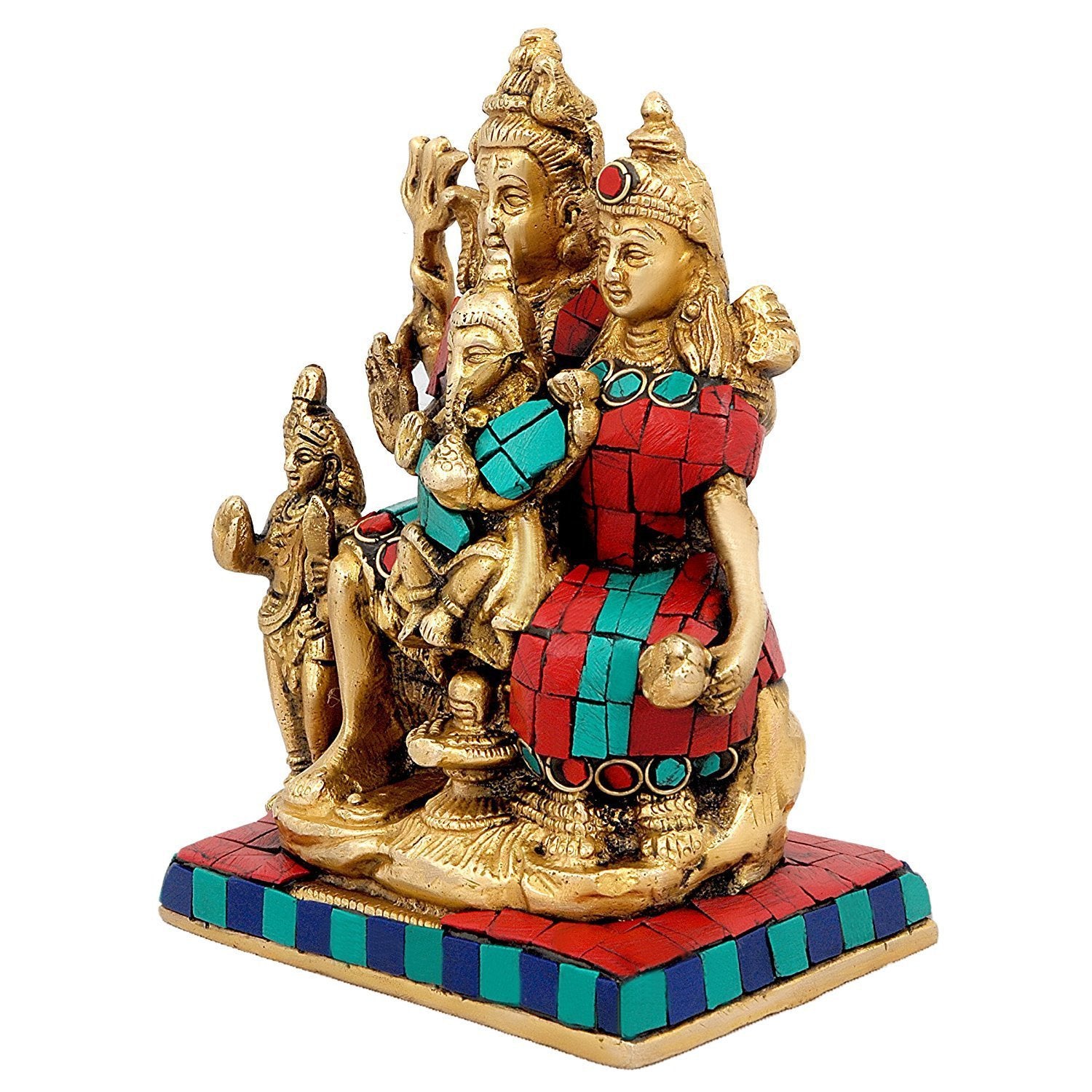 Idol Collections Shiva Family Brass Sculpture - Shiv Shankar Ganesh Parvati Karthikey In Brass Statue (Height- 6 Inches).