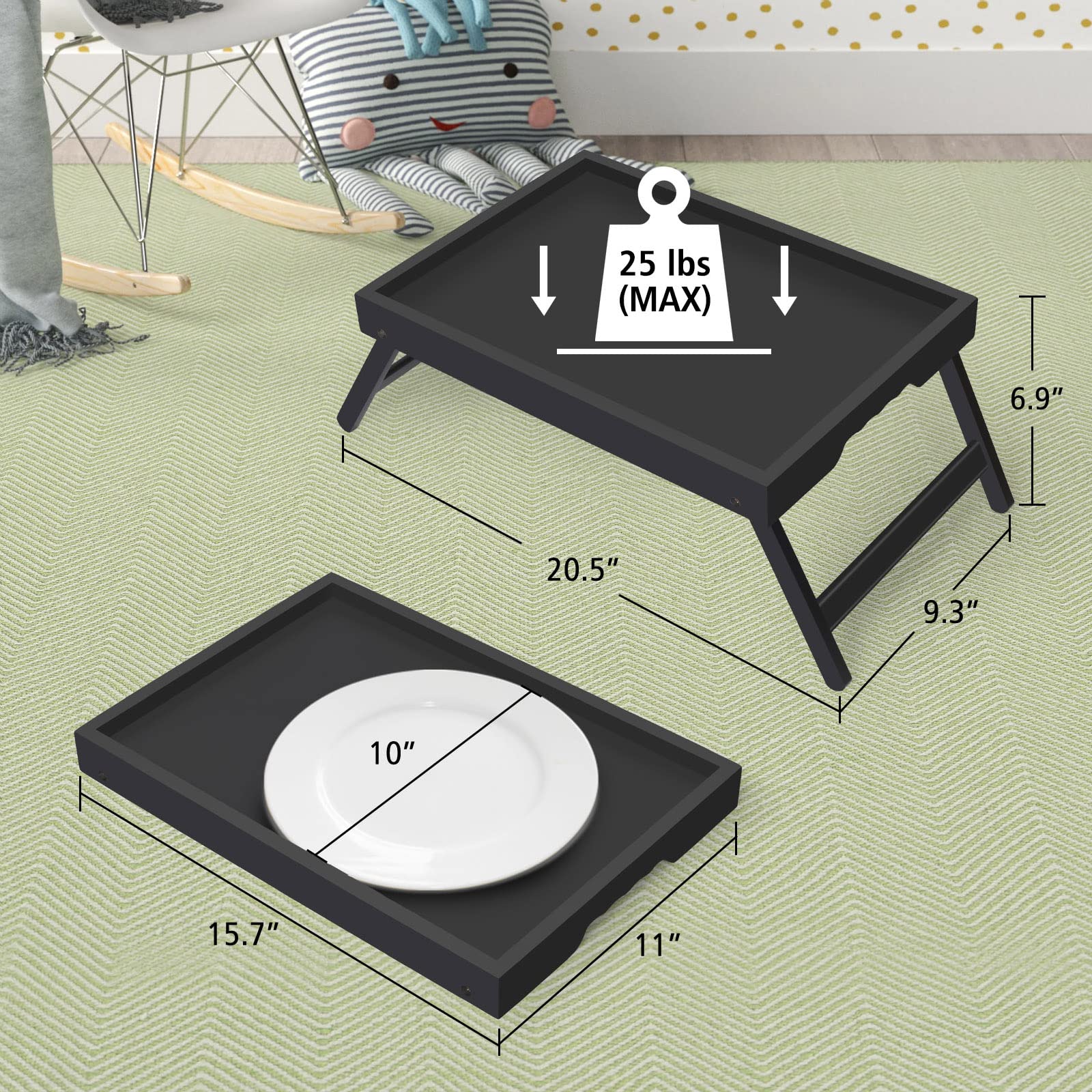 Artmeer Bed Tray Table With Folding Legs,Bamboo Breakfast In Bed For Tv Table, Laptop Computer Tray,Eating,Snack Tray(Black)