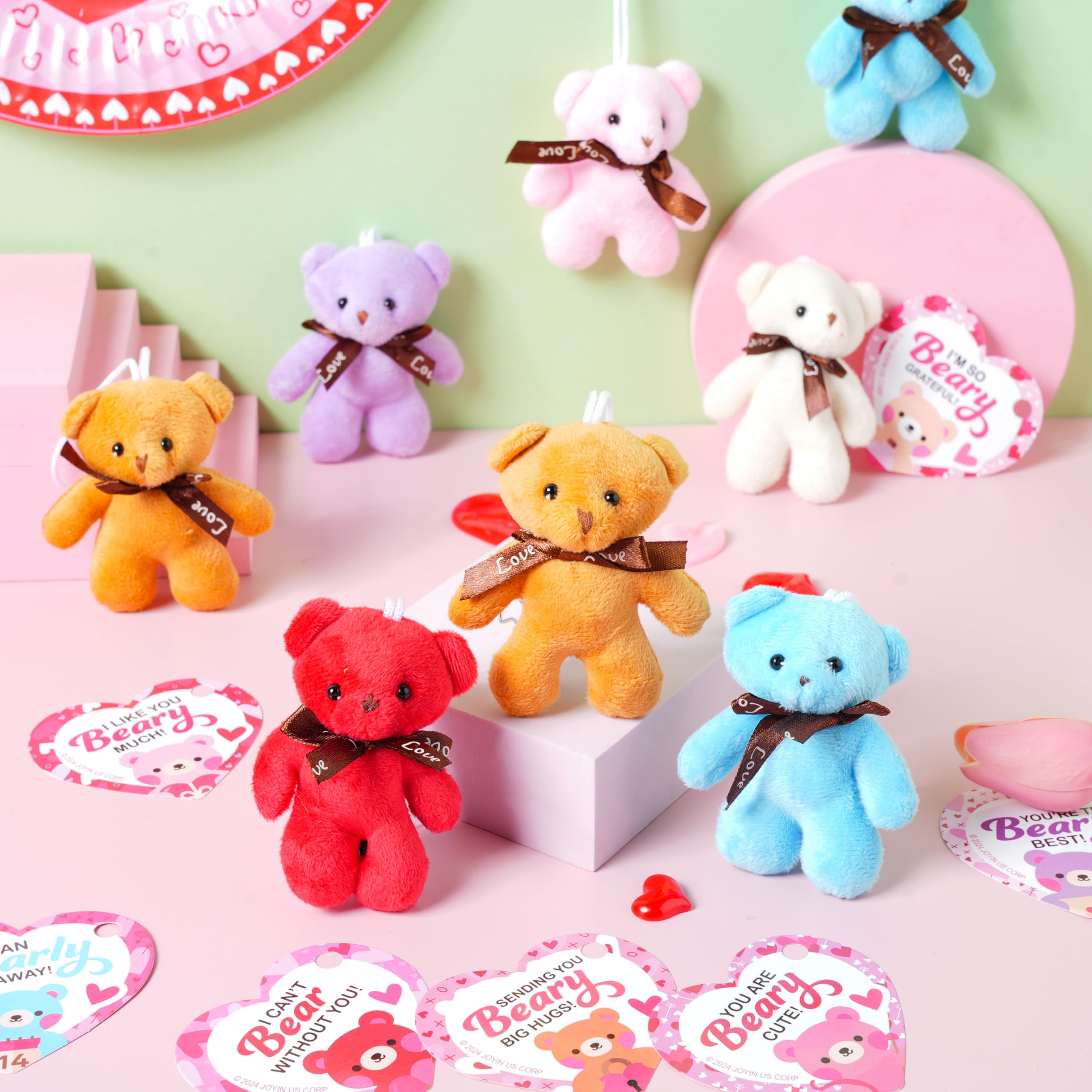 Joyin 28 Pack Valentine'S Day Gifts For Kids, Valentine Day Mini Plush Animals Toys With Heart Cards For Boys Girls Party Favor,