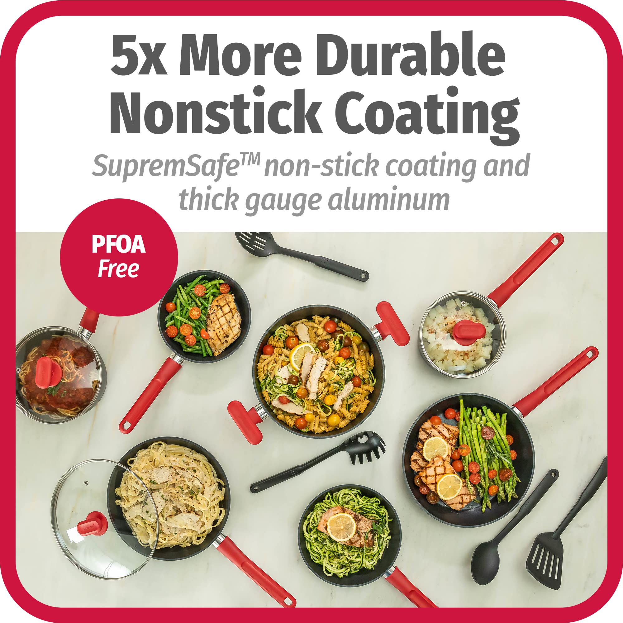 GoodCook ProEase 12-Piece Nonstick Cookware Set, Includes 4-Quart Covered Dutch Oven, Fry Pans, Sauce Pans, Utensils, Even-Heati