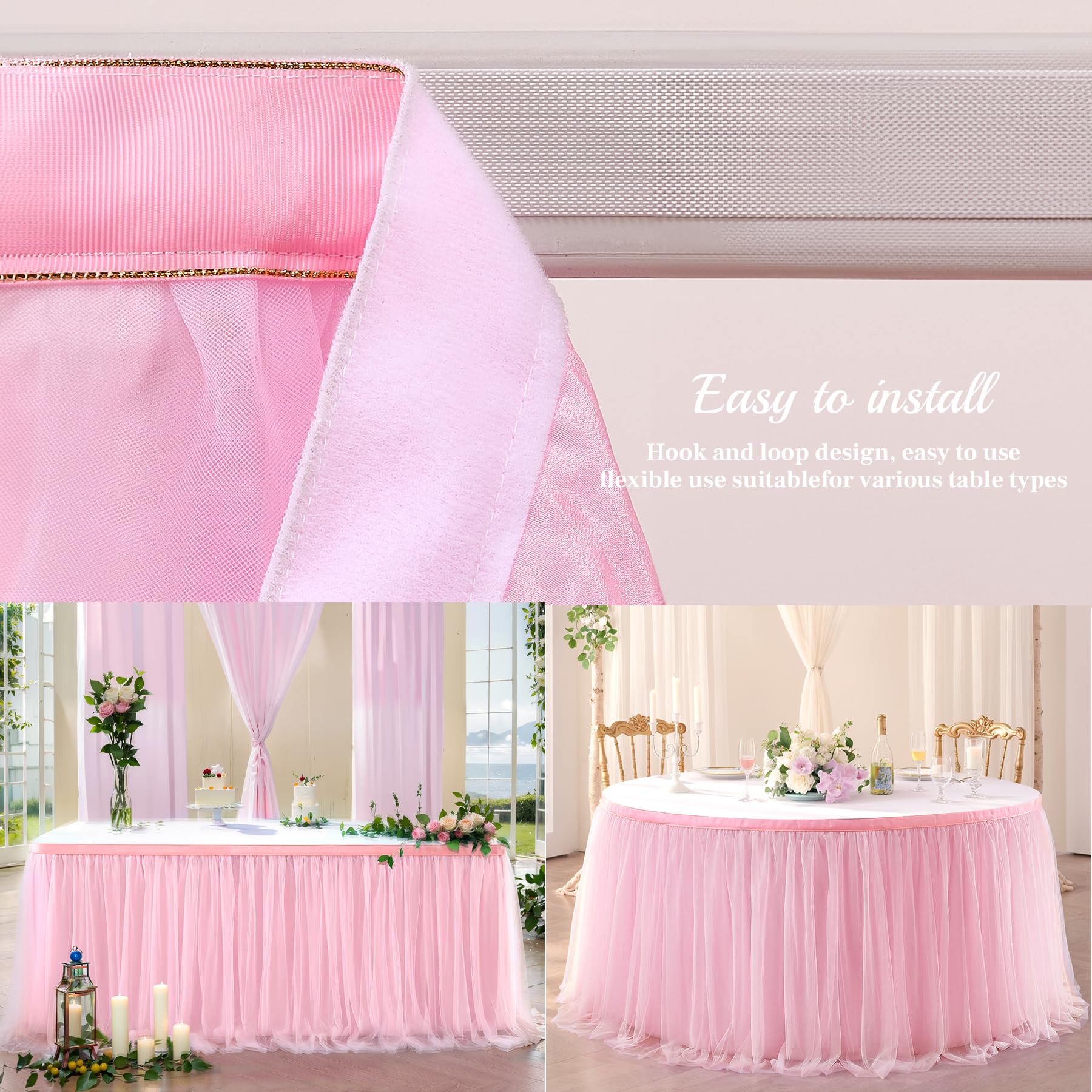 Suppromo 6Ft Pink Tulle Table Skirt Baby Shower Tablecloth For Rectangle Tables Or Round Tables Pink Ruffle Tutu Table Skirts Fo