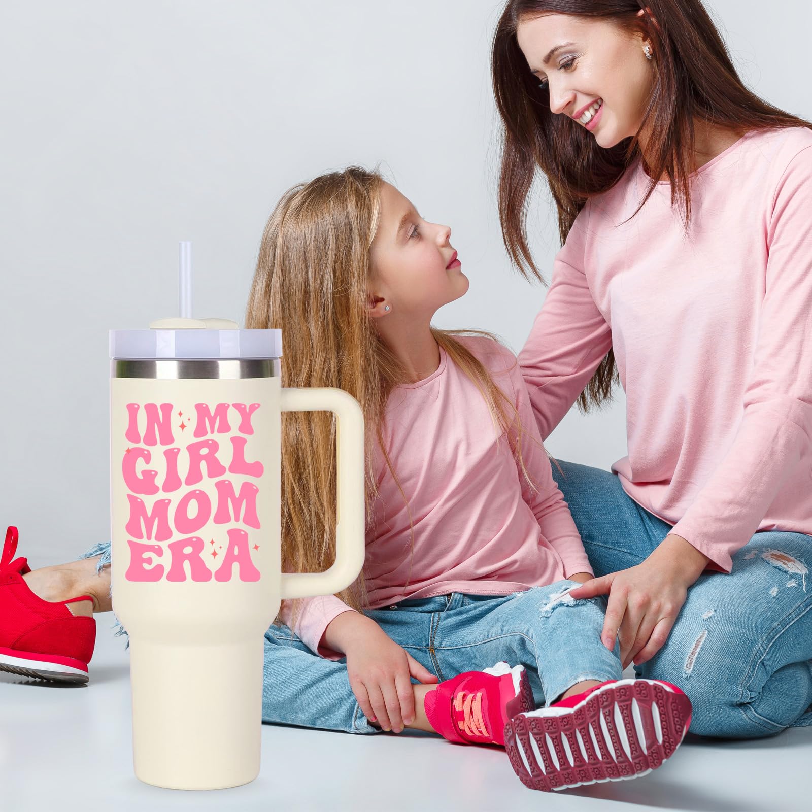 Girl Mom Cup Tumblers Gifts.40oz In My Girl Mom Era Tumbler with Handle.40oz Birthday Christmas Mothers Day Gifts for girl mom.