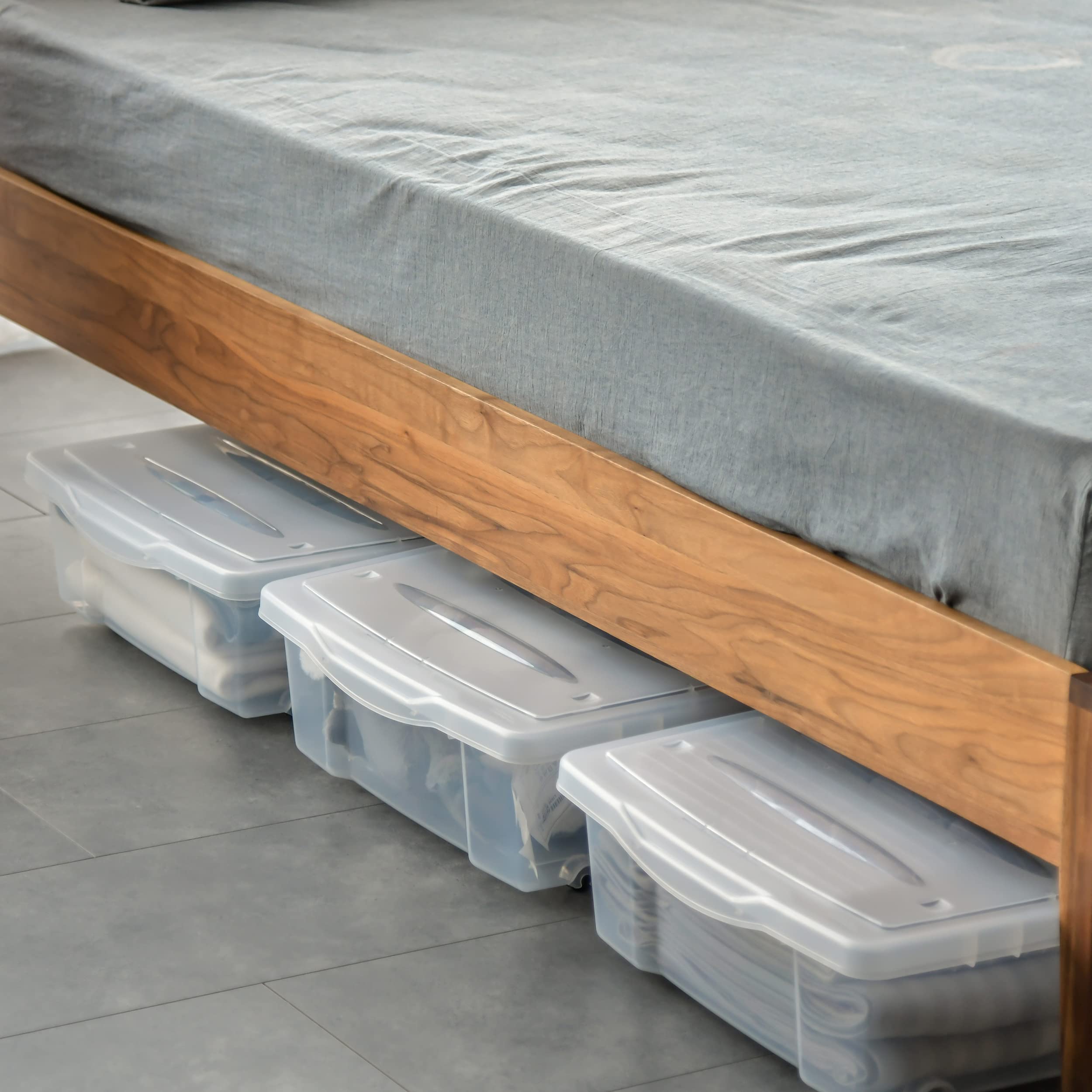 Citylife 2 Packs 57 QT Plastic Under Bed Storage Bins with Double-opening Lids Clear Underbed Storage Containers with Wheels for