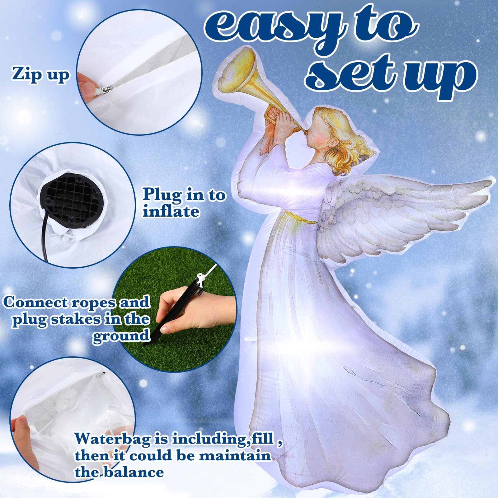Halloscume 5.91ft Christmas Inflatable Angel Outdoor Decorations Large LED Lights Inflatable Angel Xmas Yard Outside Decor for C