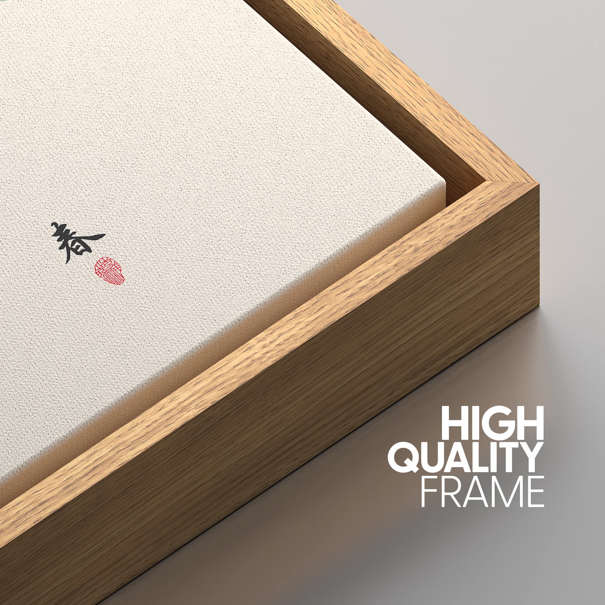 NWT Framed Canvas Print Wall Art Japanese Style Blackbird in Green Branch Birds Wildlife Illustrations Modern Art Rustic Scenic Colorful Pastel for Living Room  Bedroom  Office - 24''x36'' Natural