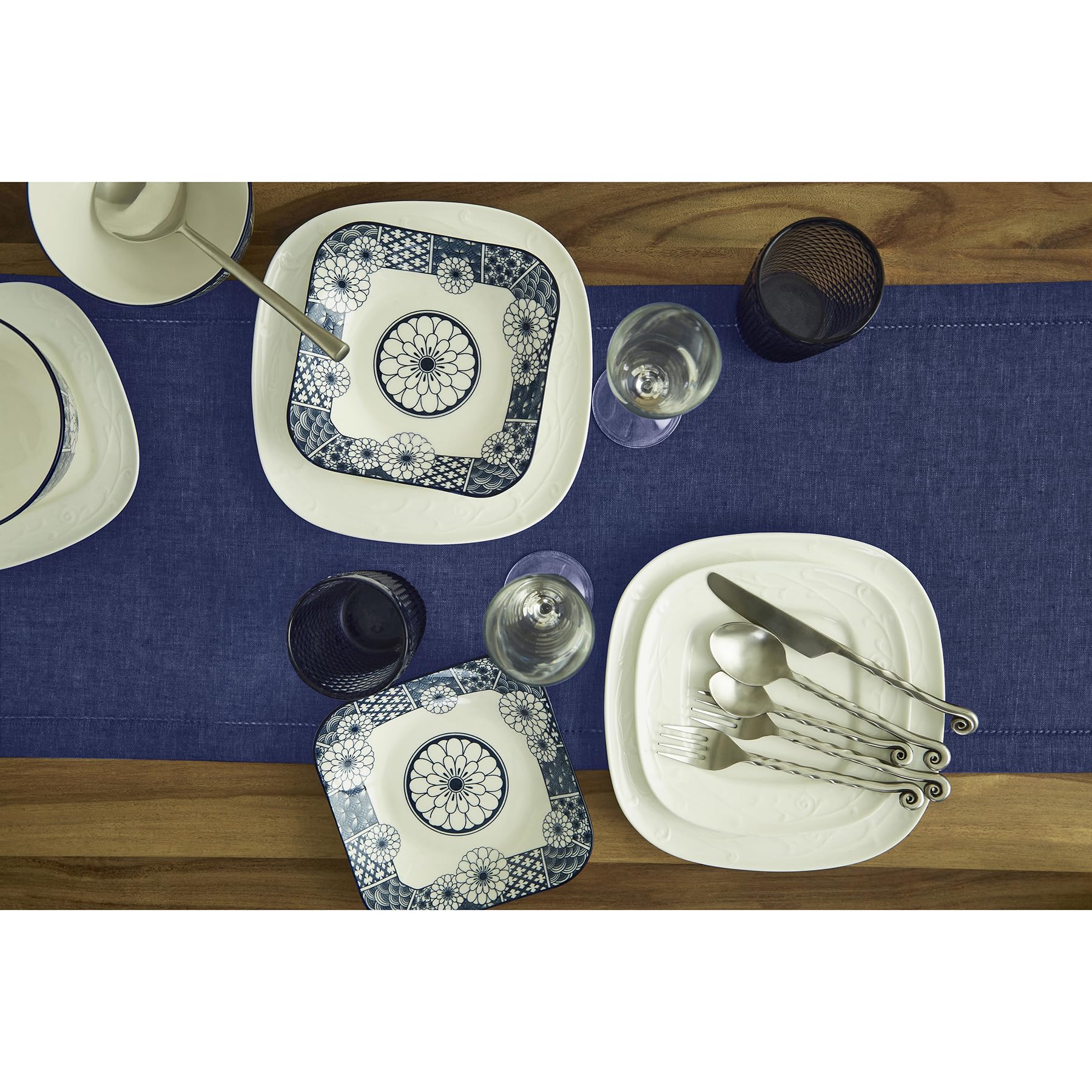 Solino Home Linen Table Runner 90 Inches Long - Chambray Navy, 100% Pure Linen Hemstitch Dining Table Runner 14 X 90 Inch Ideal