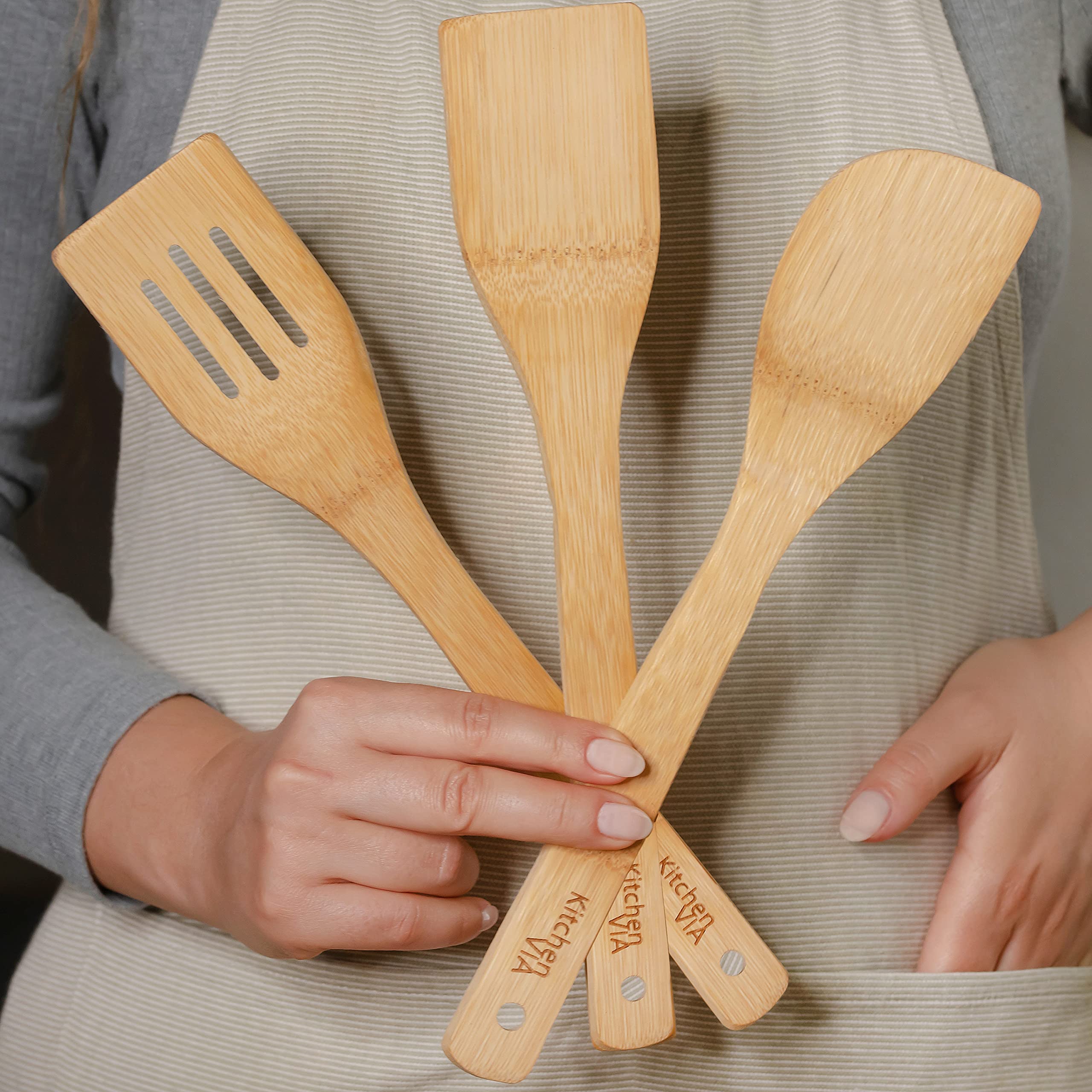 Kitchenvia Carbonized Bamboo Spatula Set - 3 Piece Bundle Of Sustainable, Natural, And Stylish Cooking And Serving Utensils