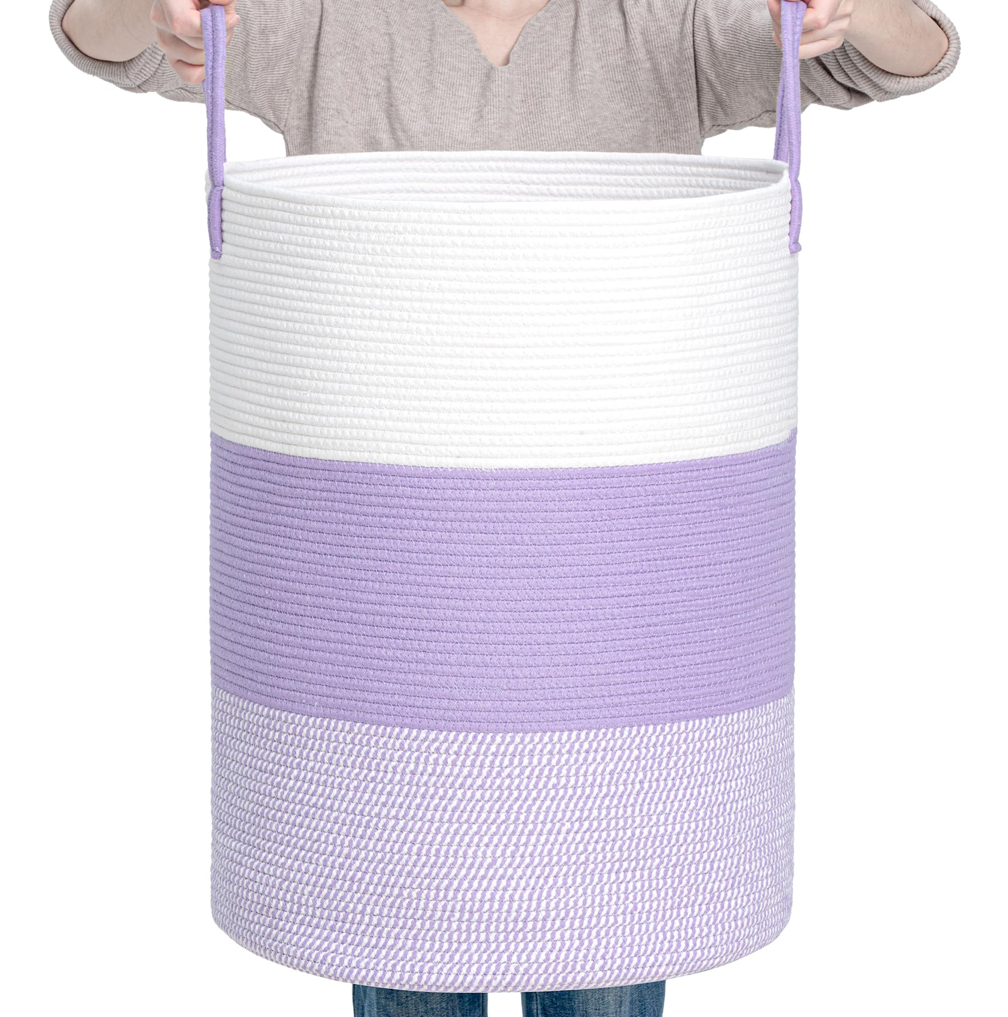 Clhmily&Z 100L Laundry Basket Round Storage Rope Basket - 18.1X24 Inches - Lavender Hamper In Bedreoom And Cute Storage Bin For
