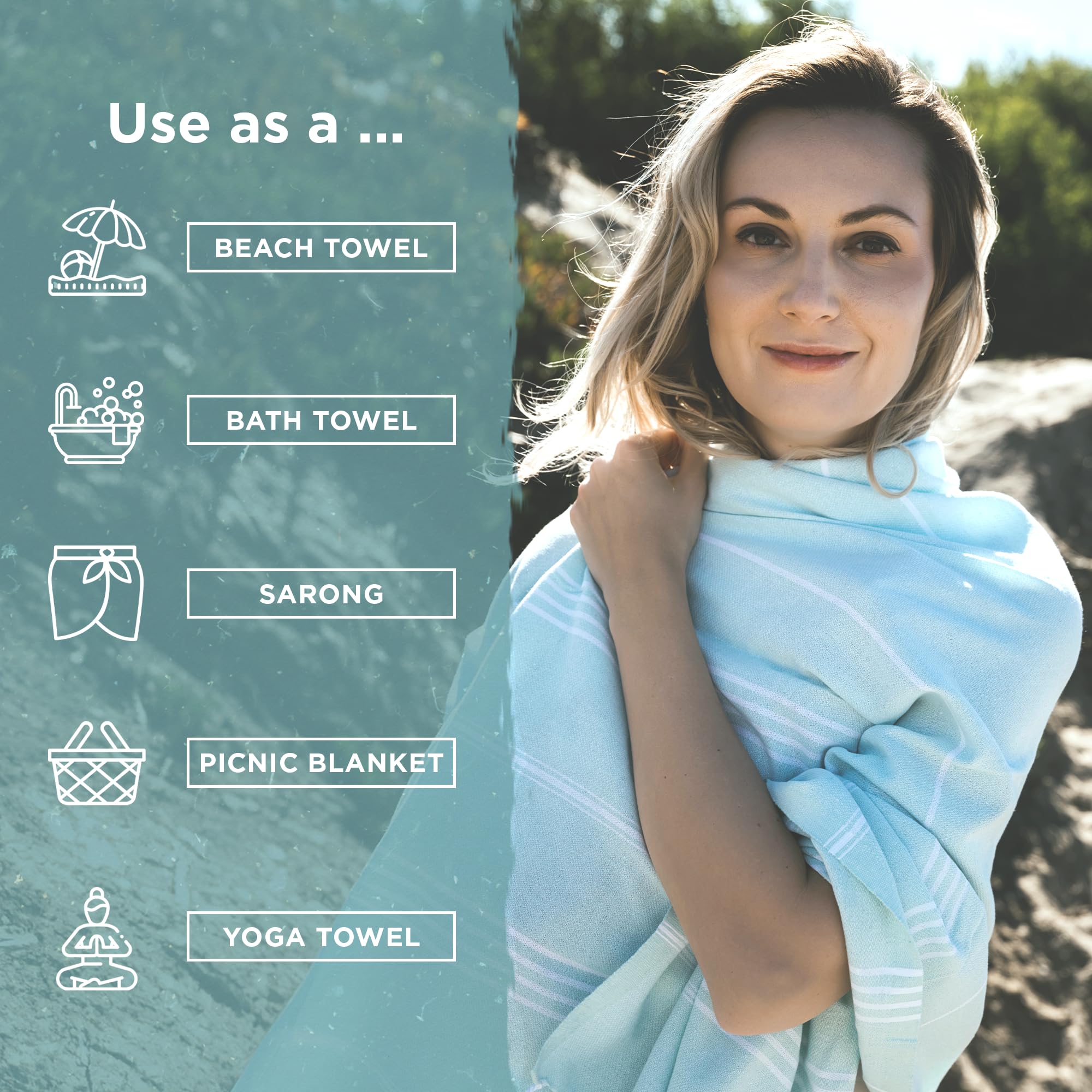 Cape Comforts Large Turkish Beach Towel, Classic Black - Super Soft & Lightweight Quick Dry Absorbent Towels For Beach, Picnic B