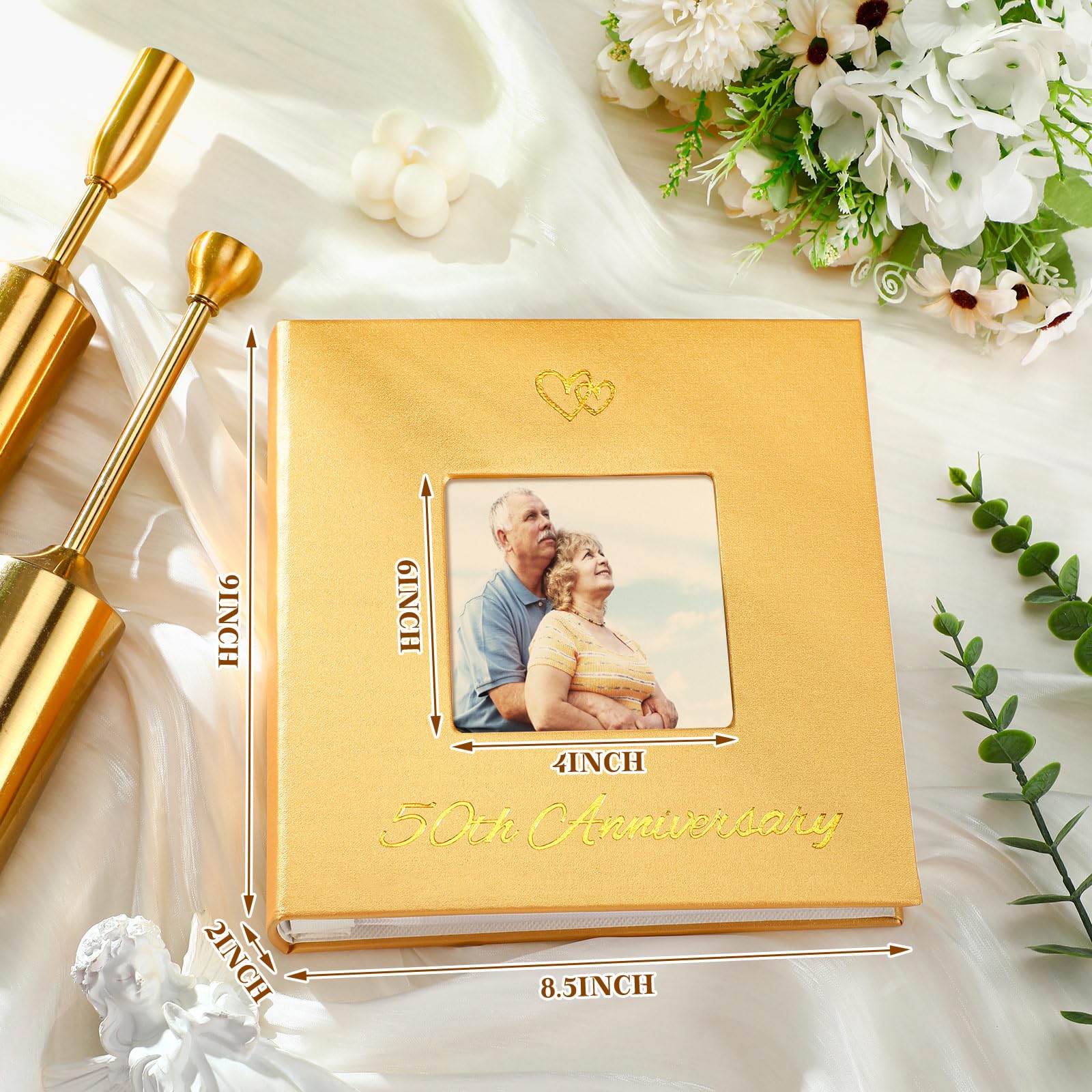 Dunzoom Memory Photo Album Holds 200 Pcs 4 x 6 Inch Leather Wedding Anniversary Family Photo Album with Front Window Double Hear