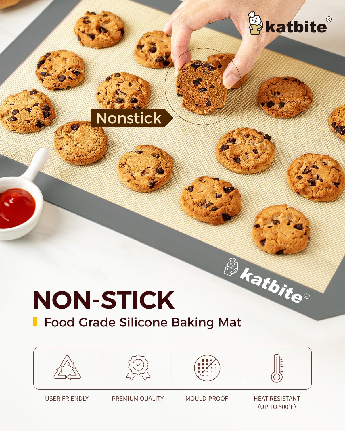 Silicone Baking Mat, Katbite Large Baking Mat Set Of 3-2 Half Sheets Mats (11 5/8'' X 16 1/2'') + 1 Quarter Baking Sheets, Reusa