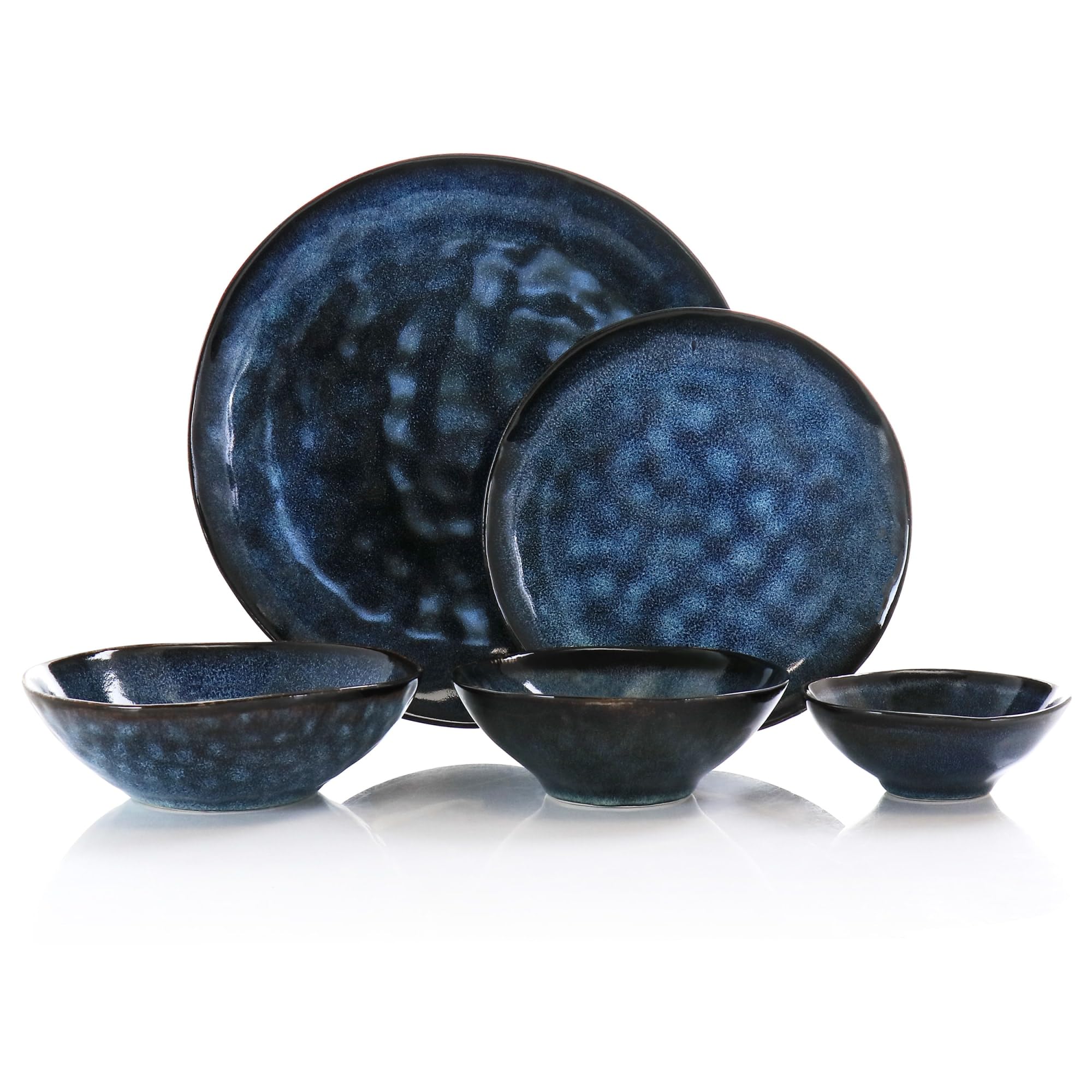 Elama Lucca 20 Piece Round Stoneware Triple Bowl Dinnerware Set In Blue