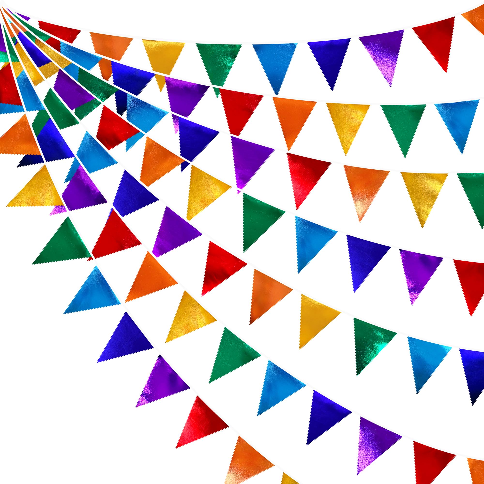 Rainbow Party Decorations Colorful Metallic Fabric Triangle Pennant Banner Flag Bunting Garland For Rainbow Fiesta Carnival Chri