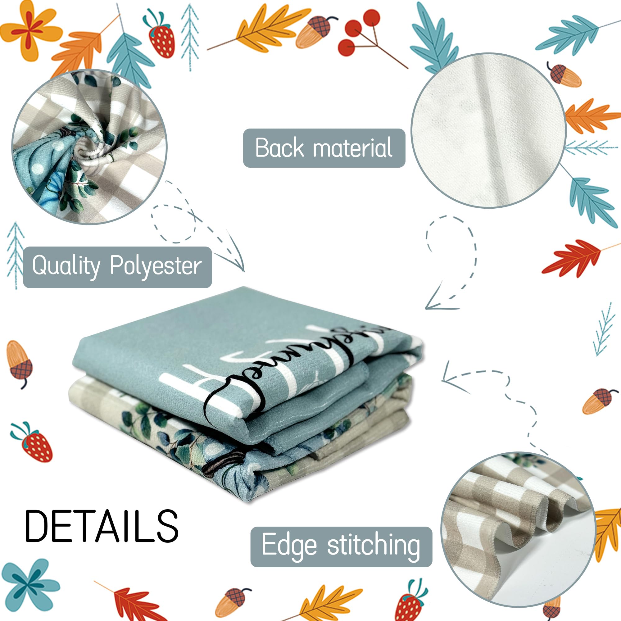 Antpfae Fall Hand Towels Set Of 2, Hello Pumpkin Blue Eucalyptus Leaves Bath Hand Towels For Bathroom Decorative Autumn Soft Abs