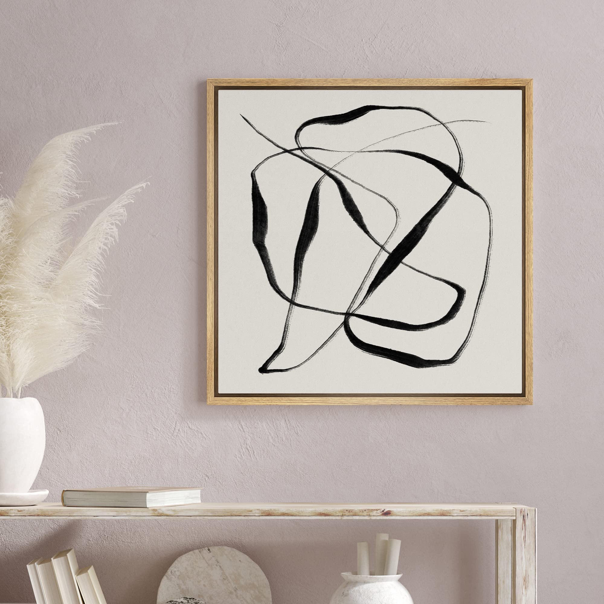 Signwin Framed Canvas Print Wall Art Geometric Paint Stroke Ribbon Collage Abstract Shapes Illustrations Modern Art Decorative C