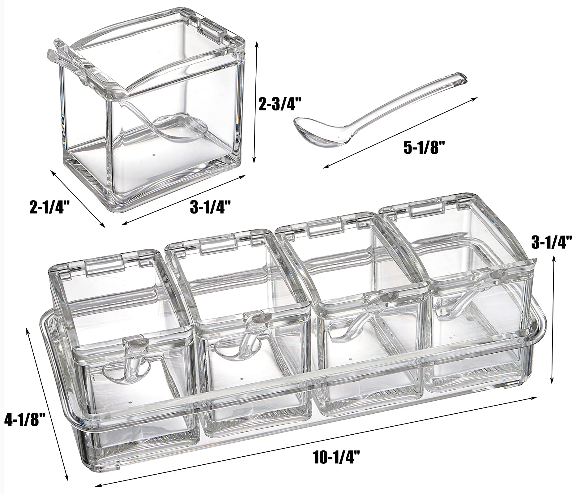 Yesland Clear Seasoning Rack Spice Pots - 4 Piece Storage Container Condiment Jars - Acrylic Seasoning Box, Cruet with Cover and