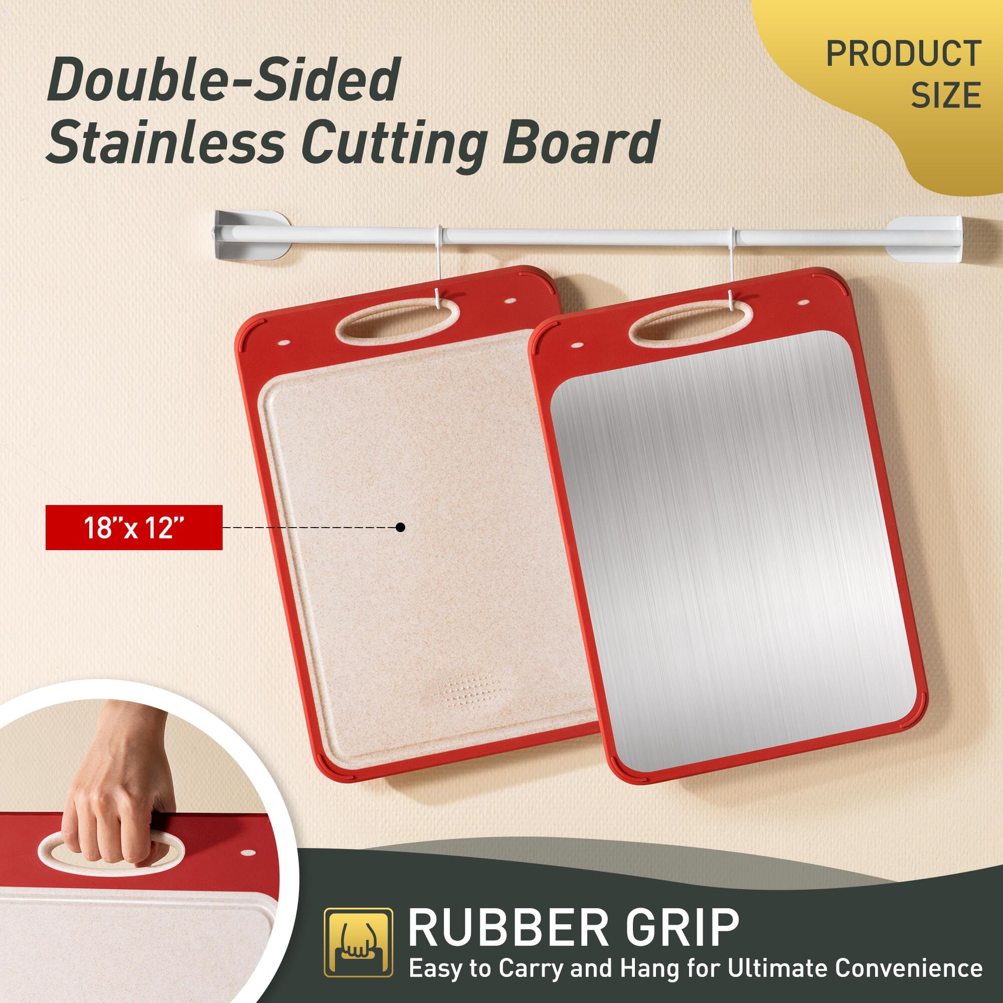 2 in 1 Stainless Steel Cutting Board with Handle Double Sided Steel Large Cutting Boards for Kitchen Gifts Best Mama Mommy Bonus