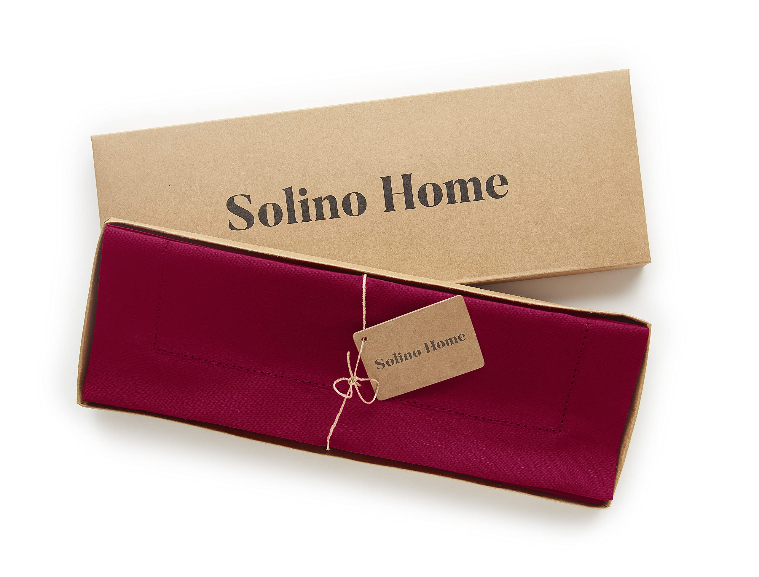 Solino Home Placemats 19'' L X 14'' W Inch - Cotton Linen Hemstitch Red Cloth Placemats Set Of 4 - Washable Fabric Place Mats