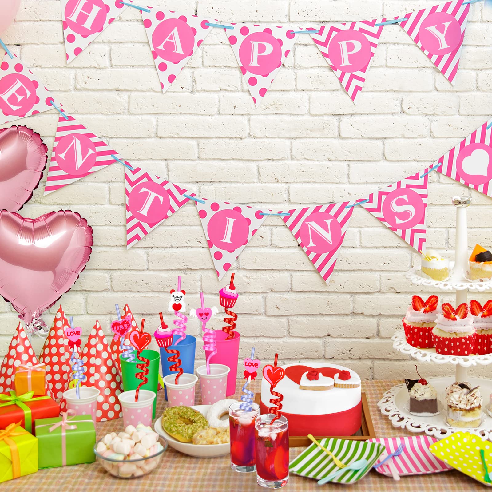 24 Pcs Valentines Drinking Straws Reusable Red Love Heart Straws Crazy Loop Straws Valentine School Party Decor Straws For Valen