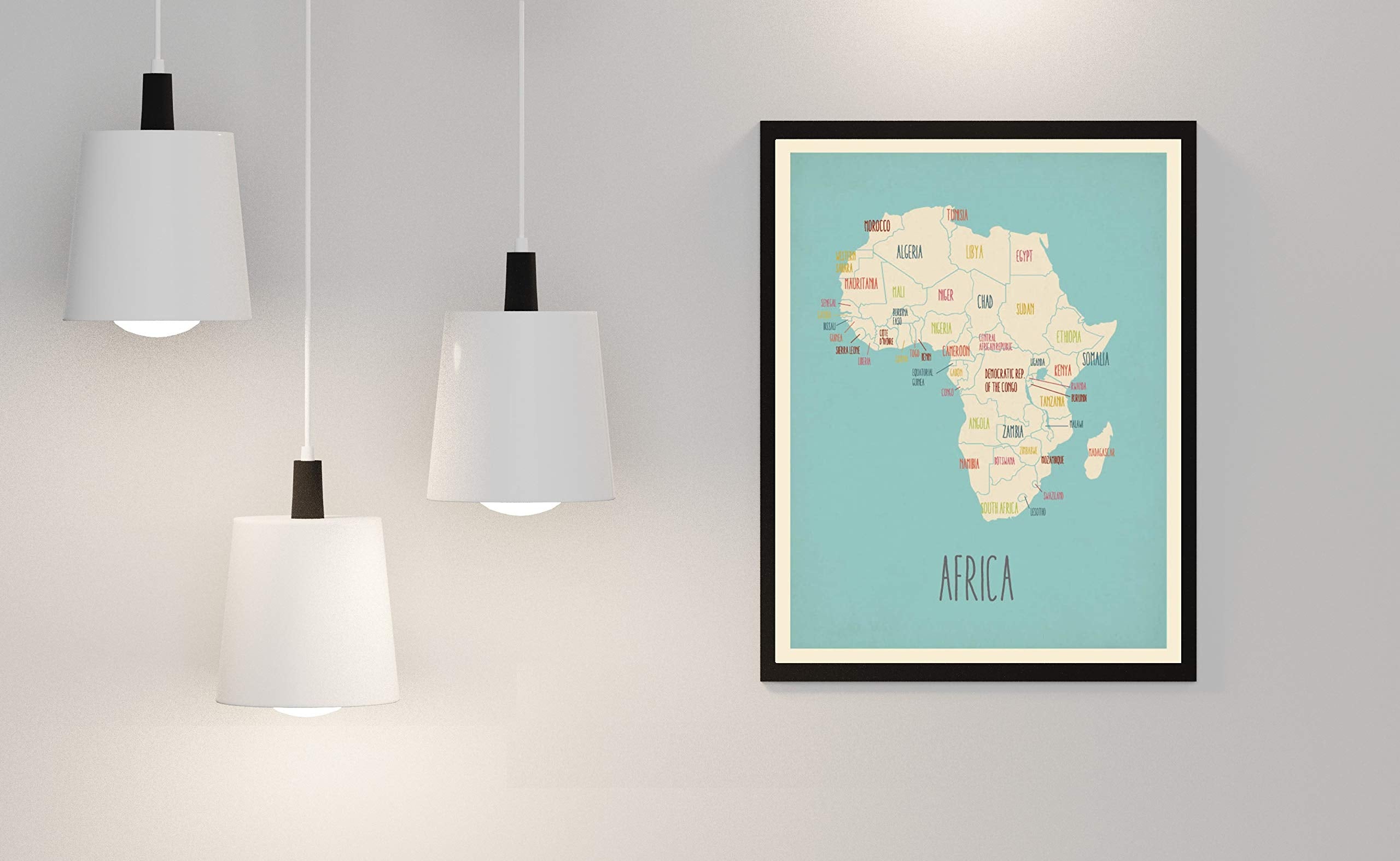 Africa Wall Map Poster (11 '' X 14 '') Blue And Off White - Detailed Map Of Africa With All African Countries - Modern Africa Tr