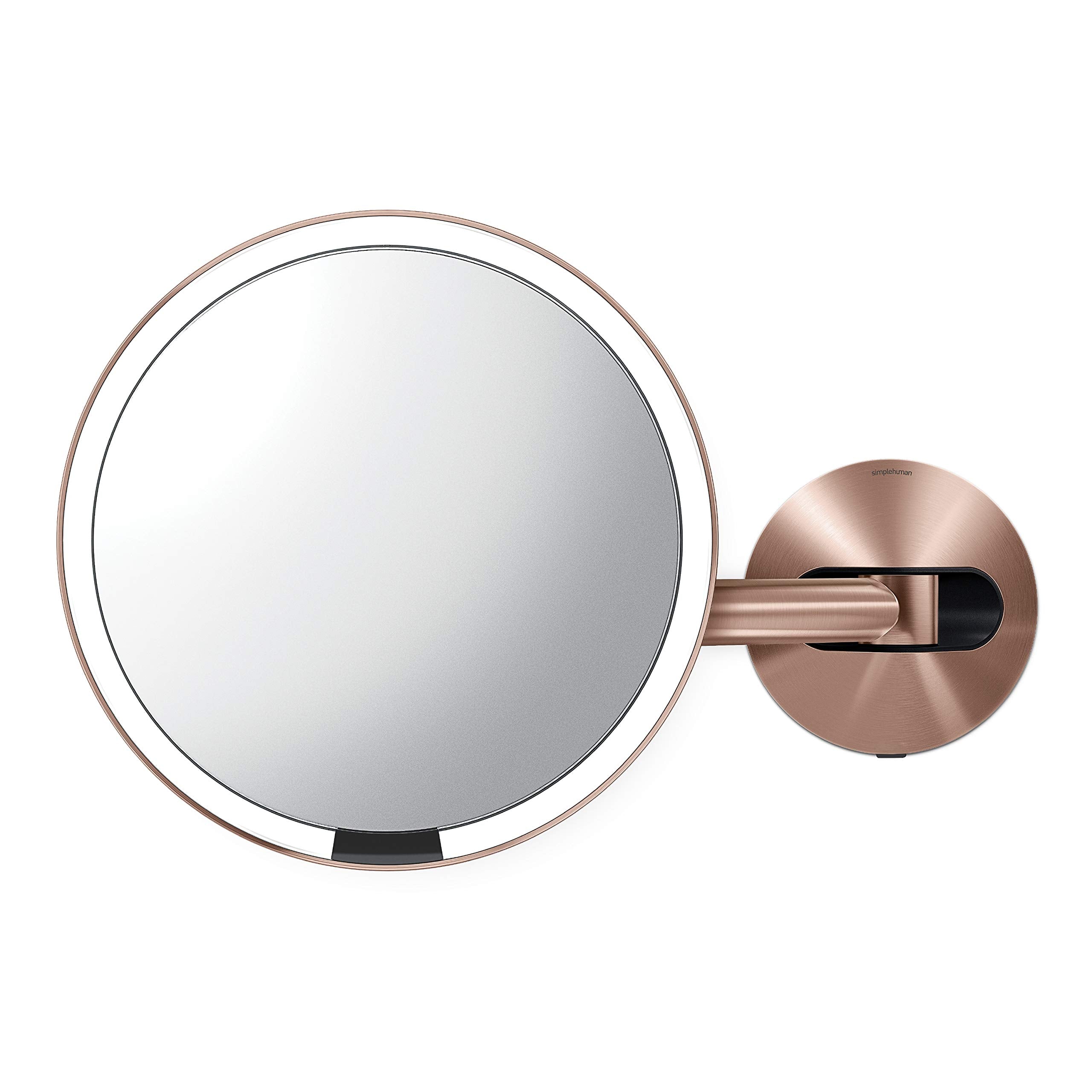 Simplehuman 8'' Sensor Makeup Mirror, Wall Mount, 5X Magnification, Hard-Wired (100-240V), Rose Gold