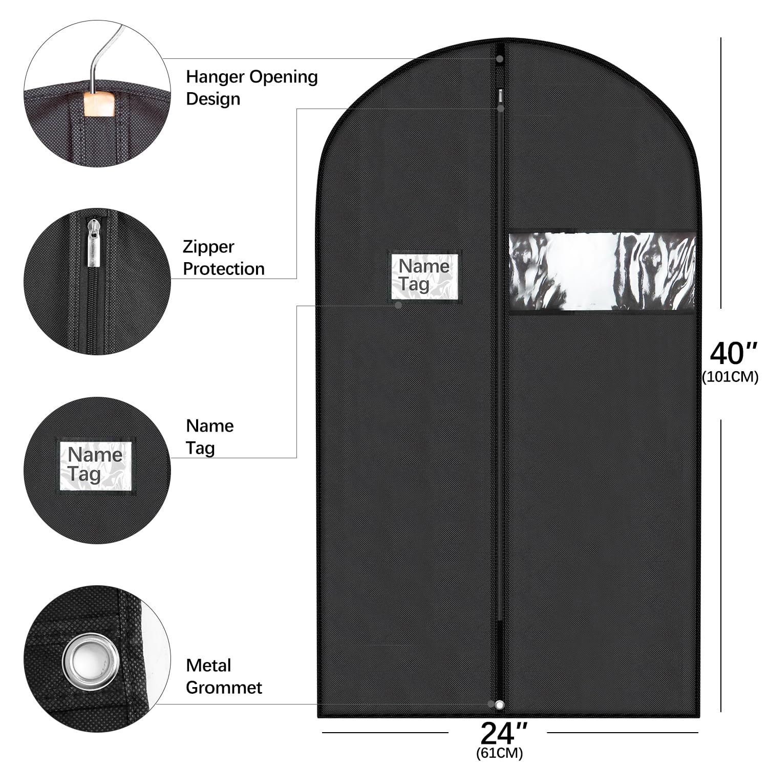 Mangotree Black Garment Bags, Men/Women Suit Bags For Travel, Garment Covers For Hanging Clothes, Nonwoven Breathable Clothing P