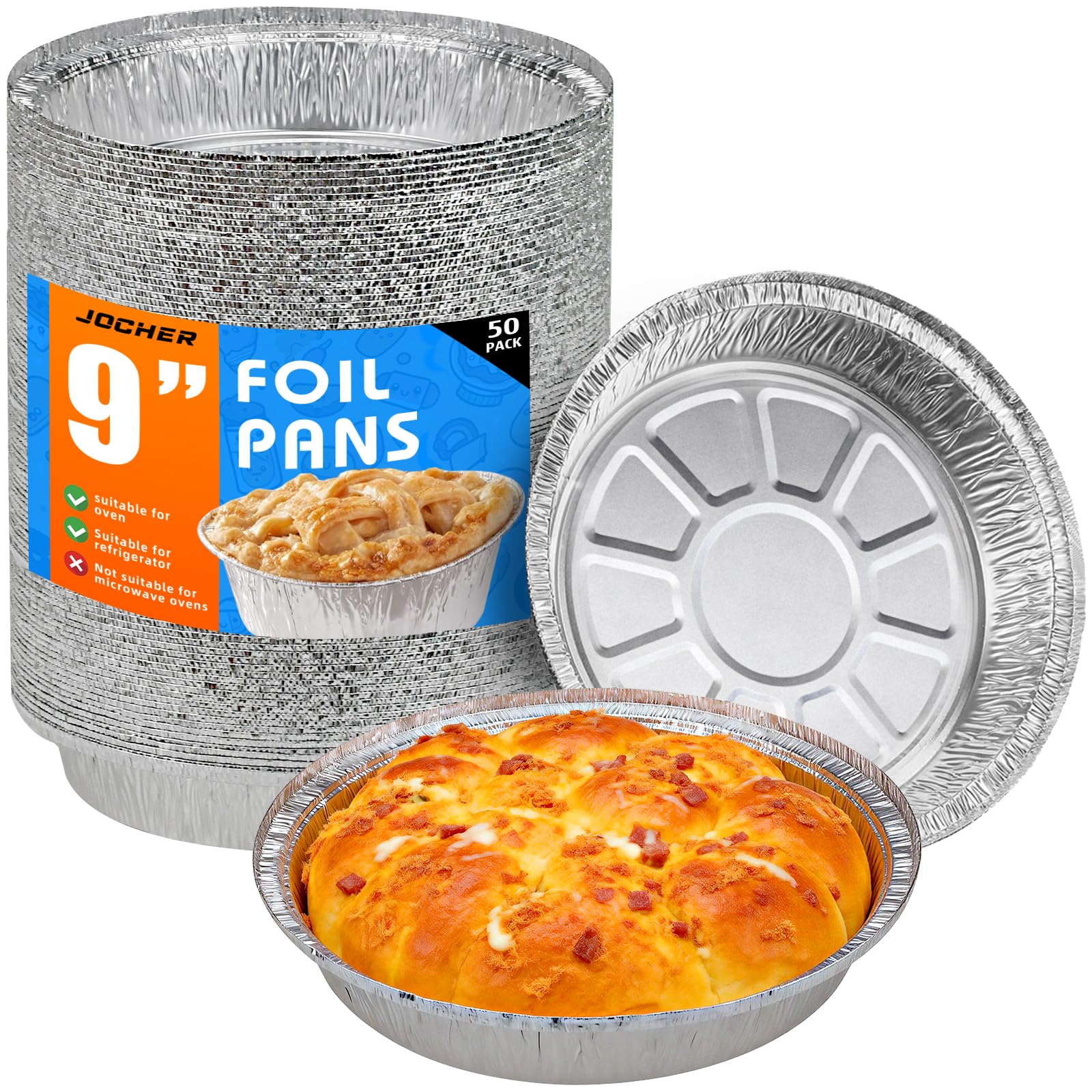 50 Pack 9 Inch Round Aluminum Foil Pie Pans,Pie Tins Disposable,Ideal for Baking Delicious Tarts or Crispy Pastry Crusts, Freeze