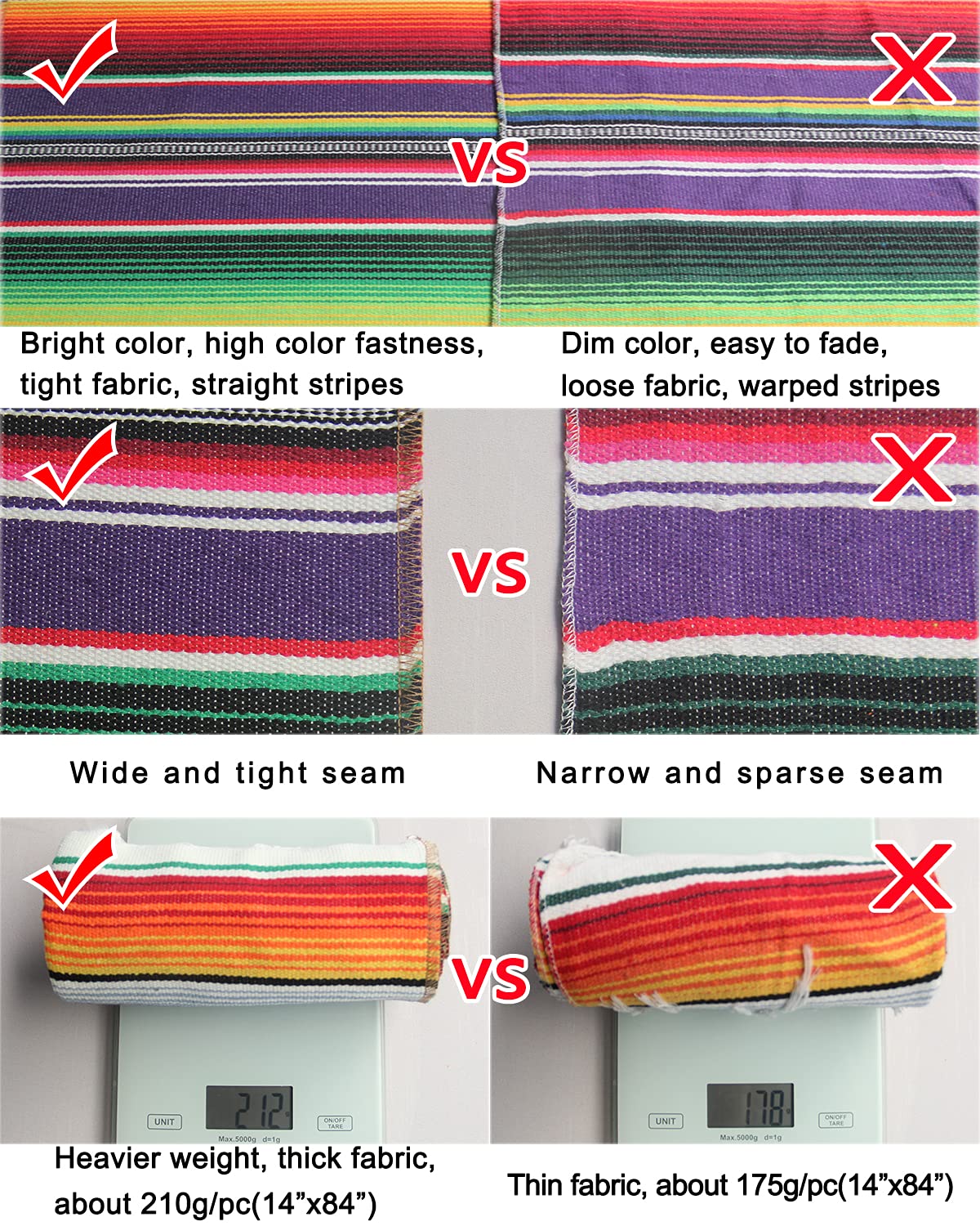 Mexican Serape Table Runner For Mexican Theme Party, Cinco De Mayo Fiesta Party, Day Of Death Decorations, Falsa Classic Striped